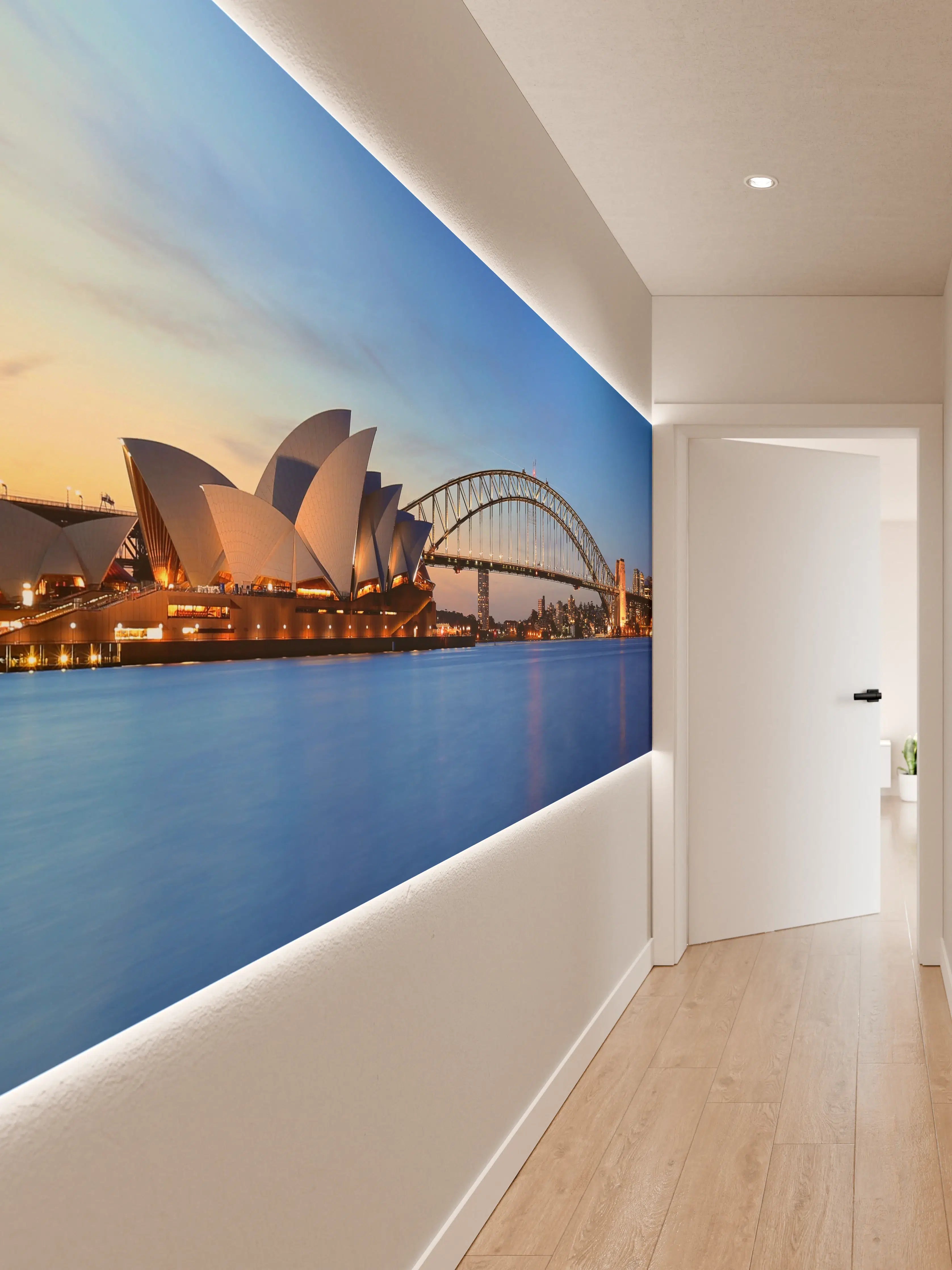 Wandverkleidung Flur - Sydney Opera House und Harbour Bridge bei Sonnenuntergang