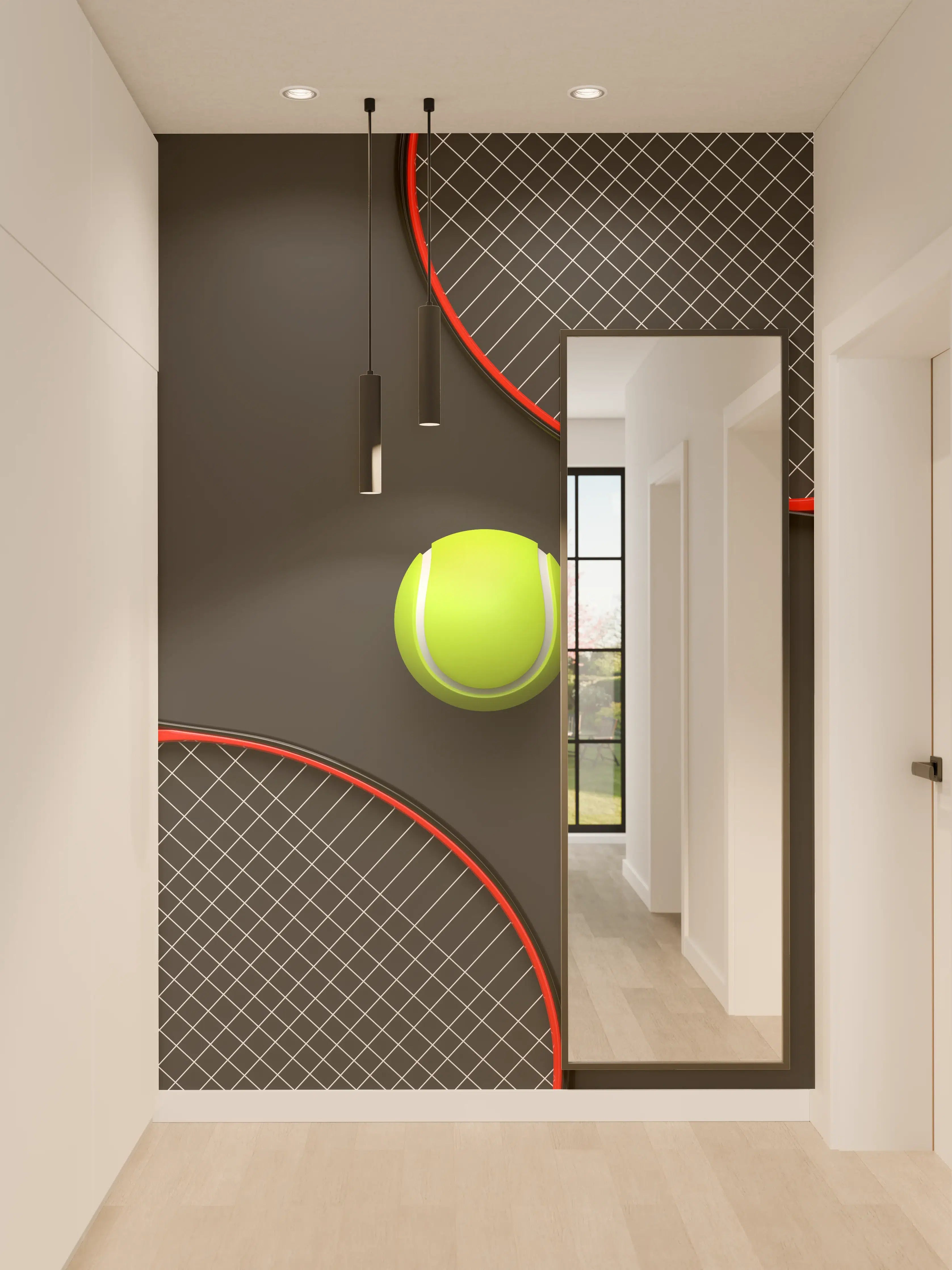 Wandverkleidung Flur - Tennis - 3D Render