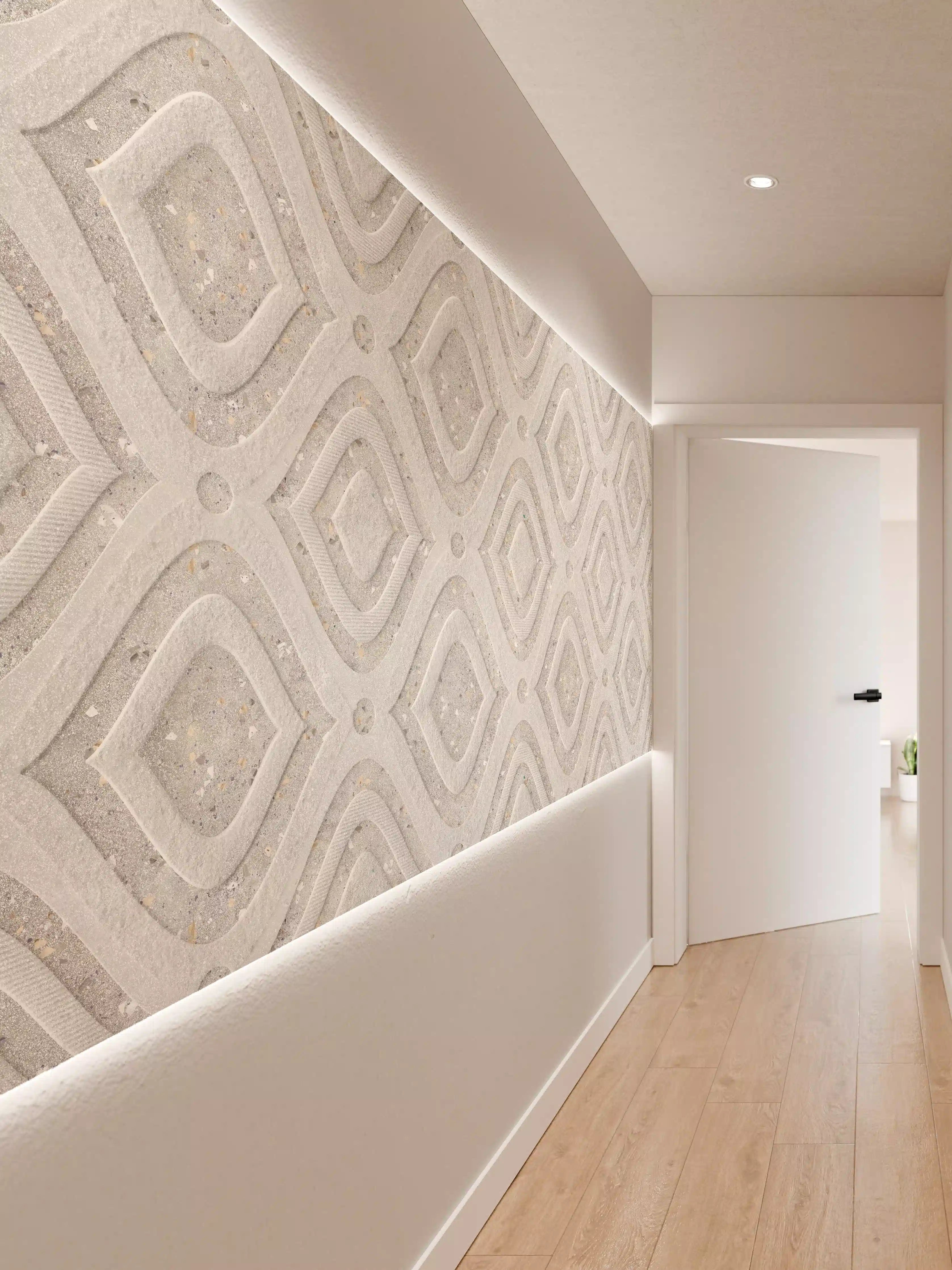Wandverkleidung Flur - Textur im Wellenmuster - 3D Illustration