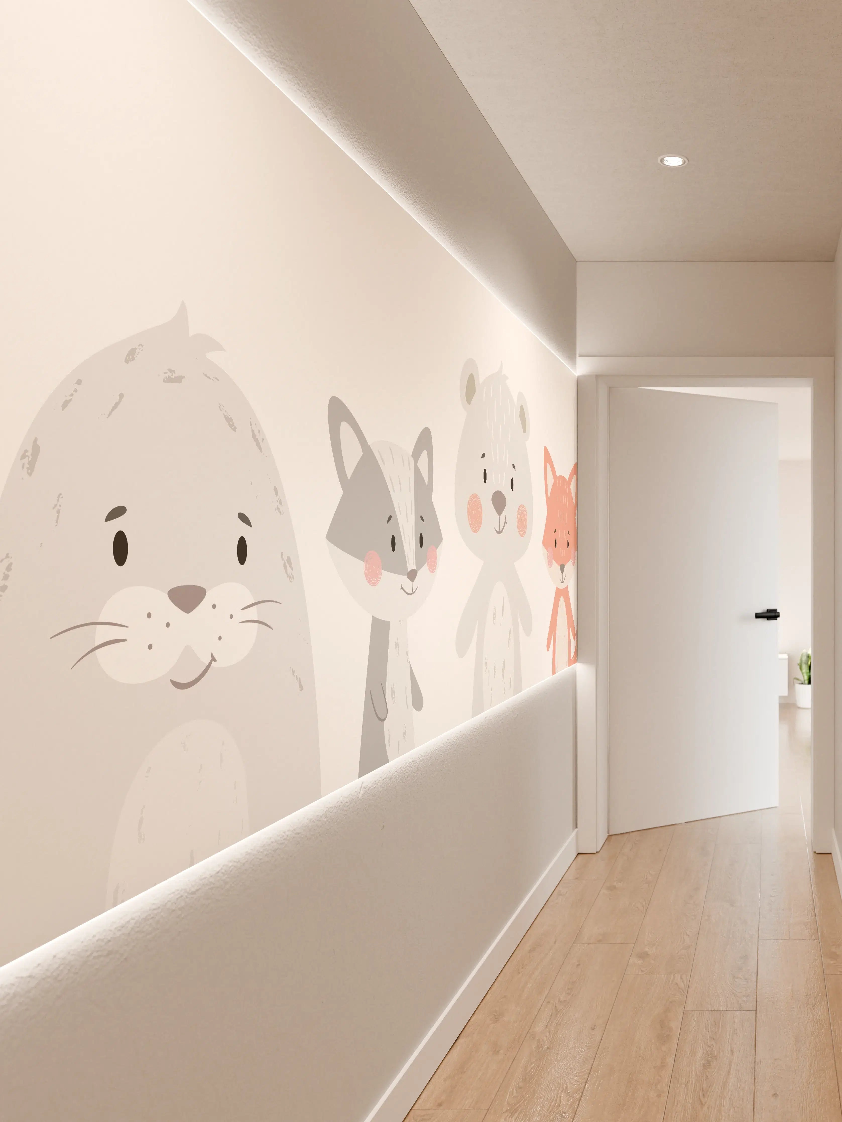 Wandverkleidung Flur - Tierfreunde Pastell Illustration