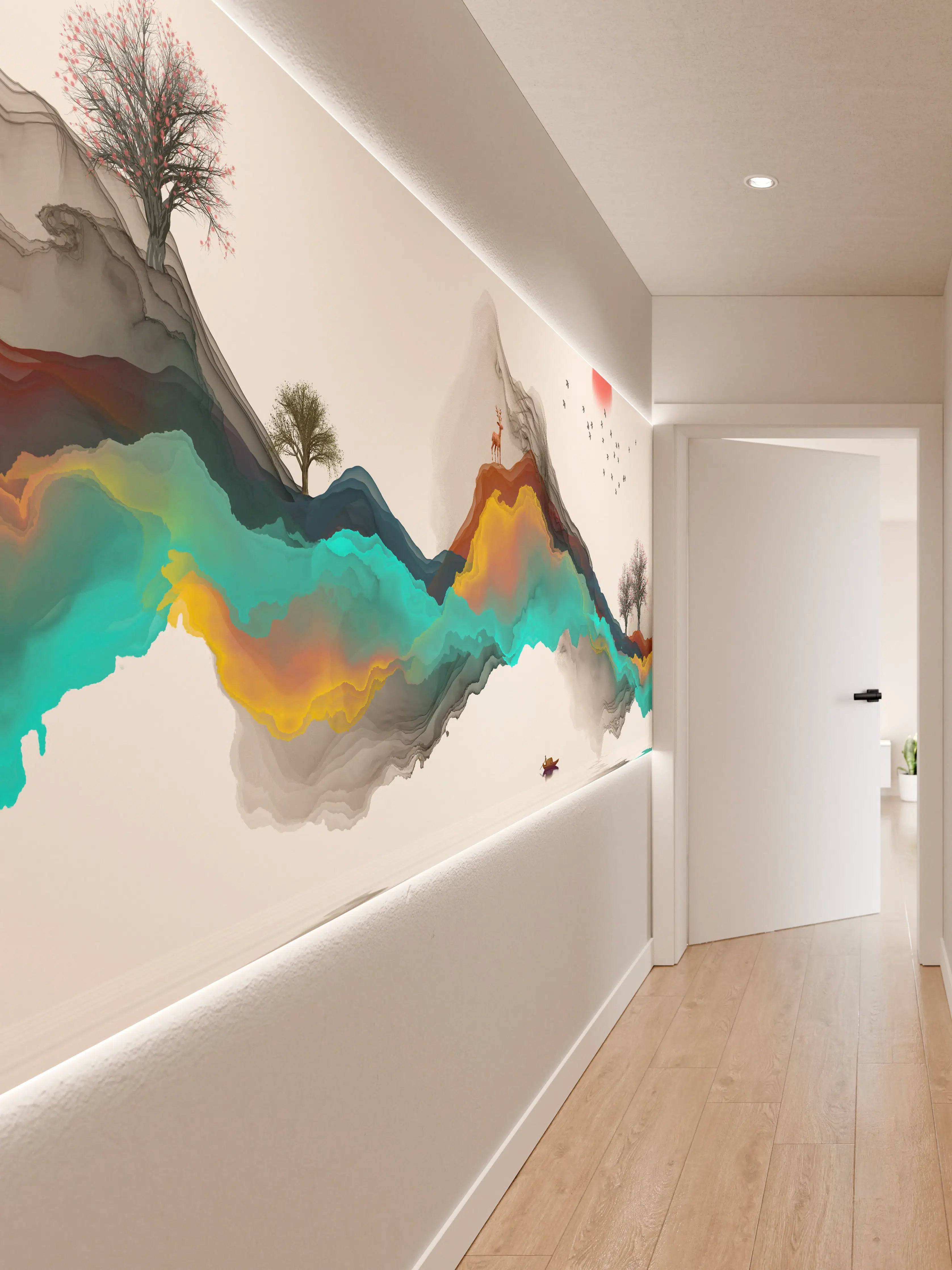 Wandverkleidung Flur - Tinte Linie Dekoration Landschaft