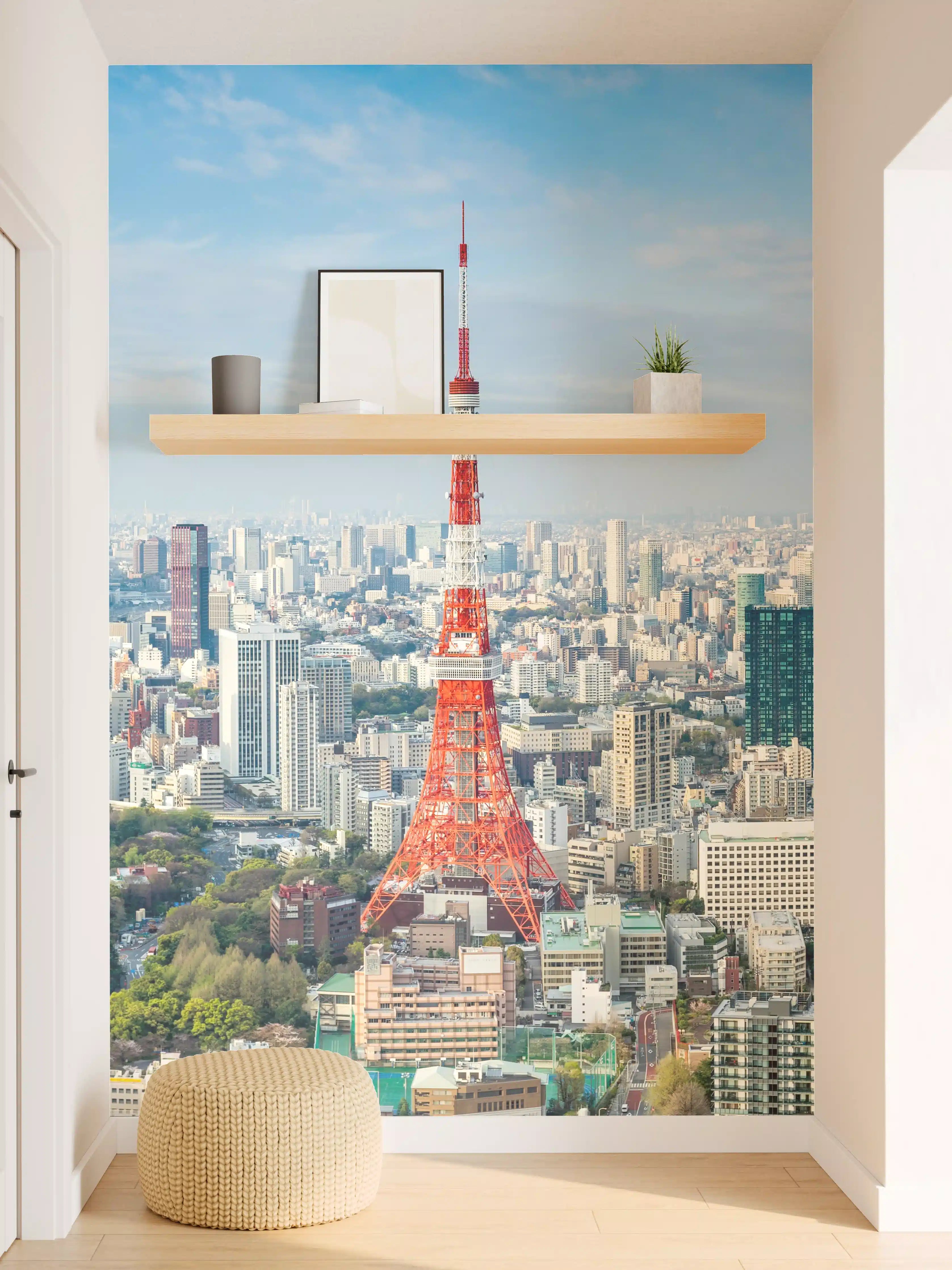 Wandverkleidung Flur - Tokio Skyline Rot-Blau