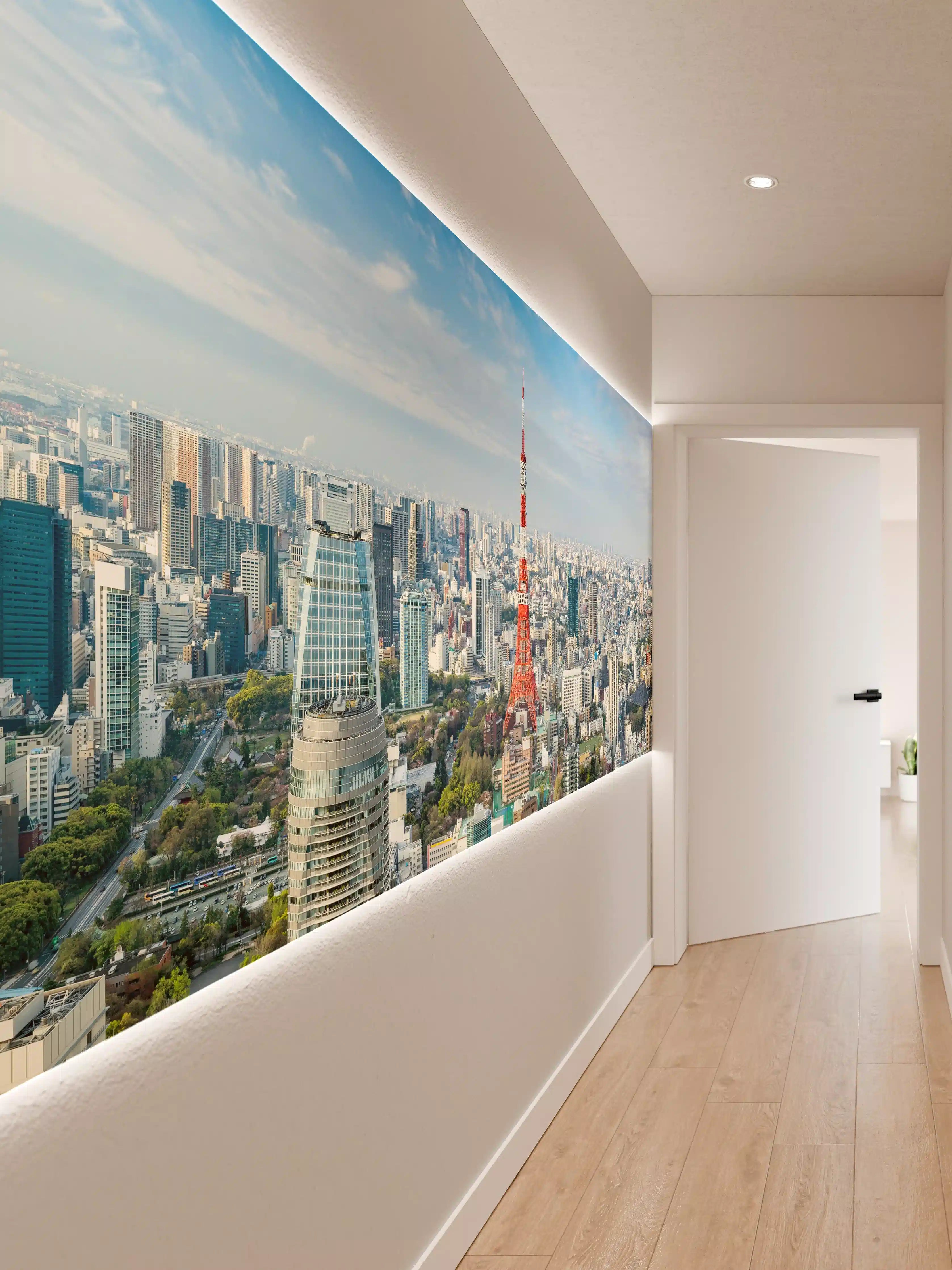 Wandverkleidung Flur - Tokio Skyline Rot-Blau