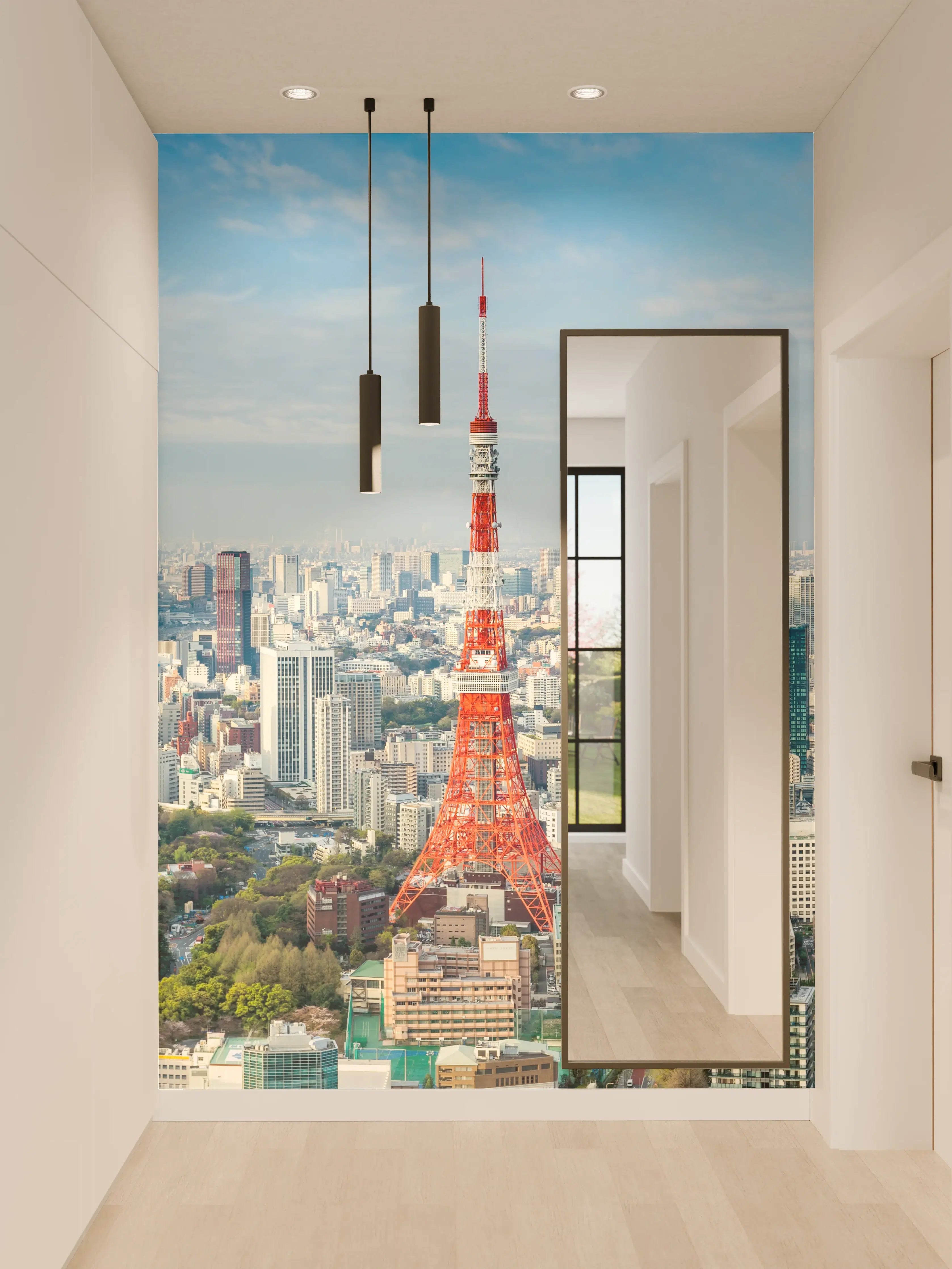 Wandverkleidung Flur - Tokio Skyline Rot-Blau