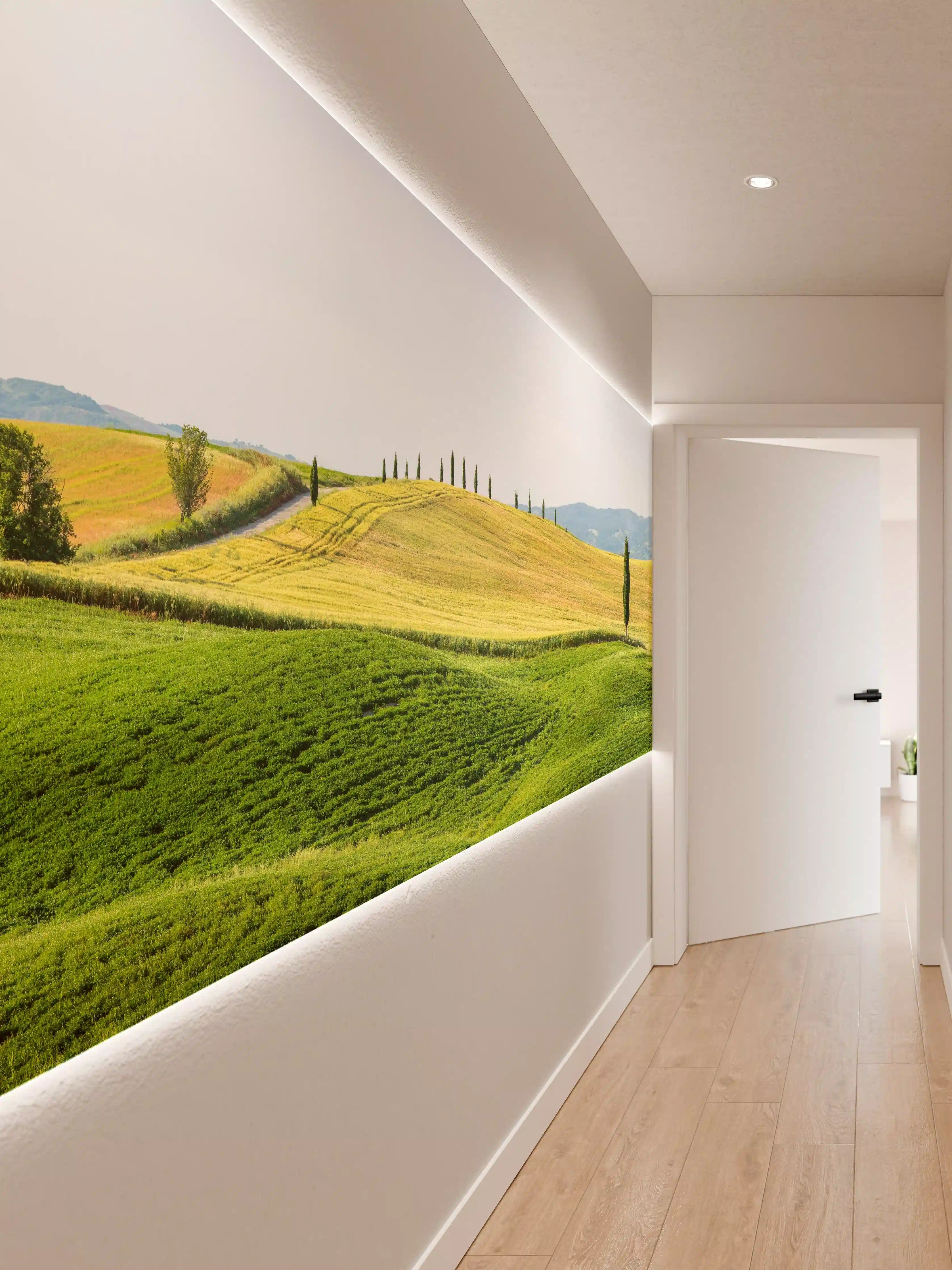 Wandverkleidung Flur - Toskana Hügel Panorama Grün-Gelb