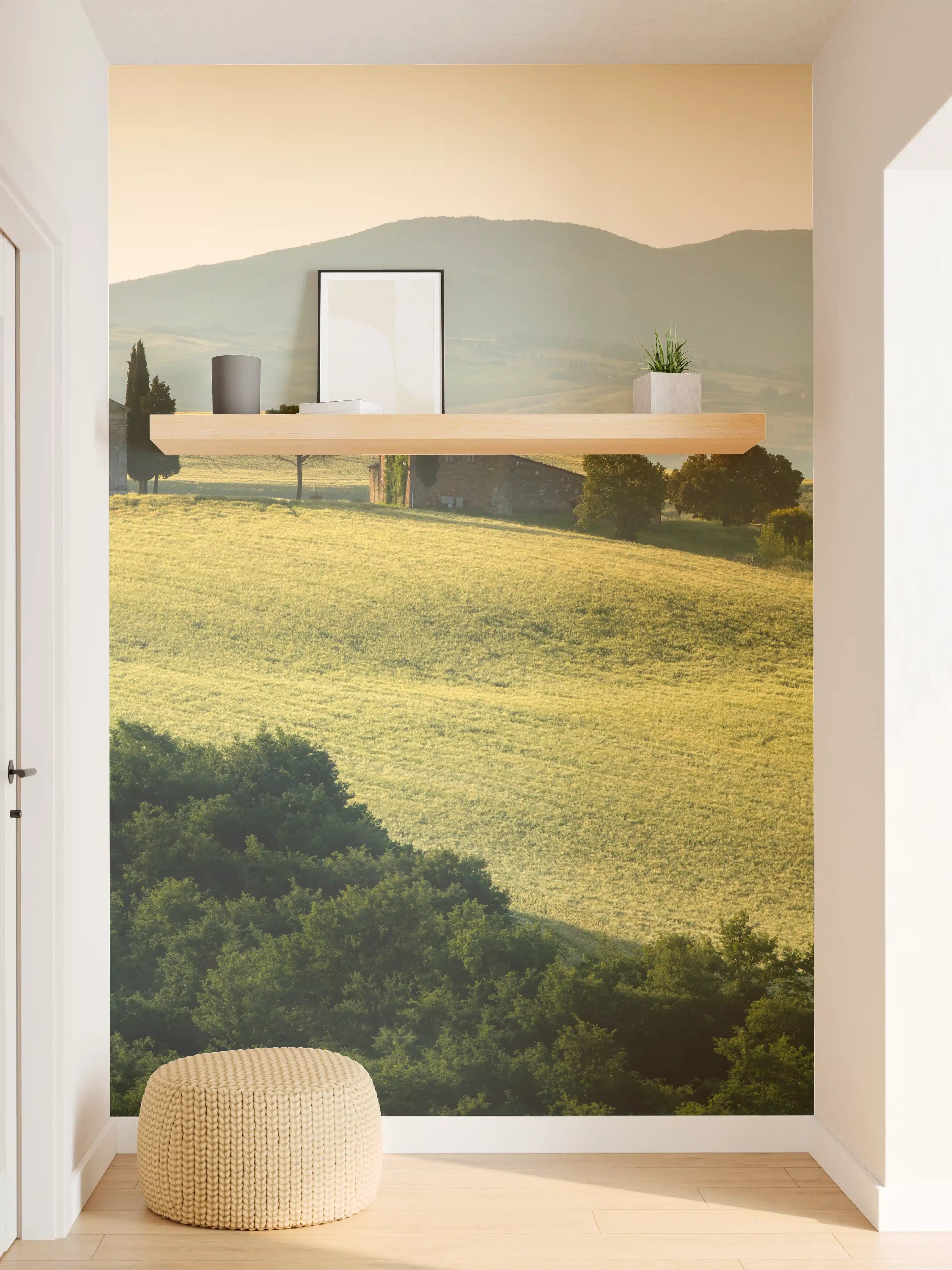 Wandverkleidung Flur - Toskanische Hügel in Goldgrün