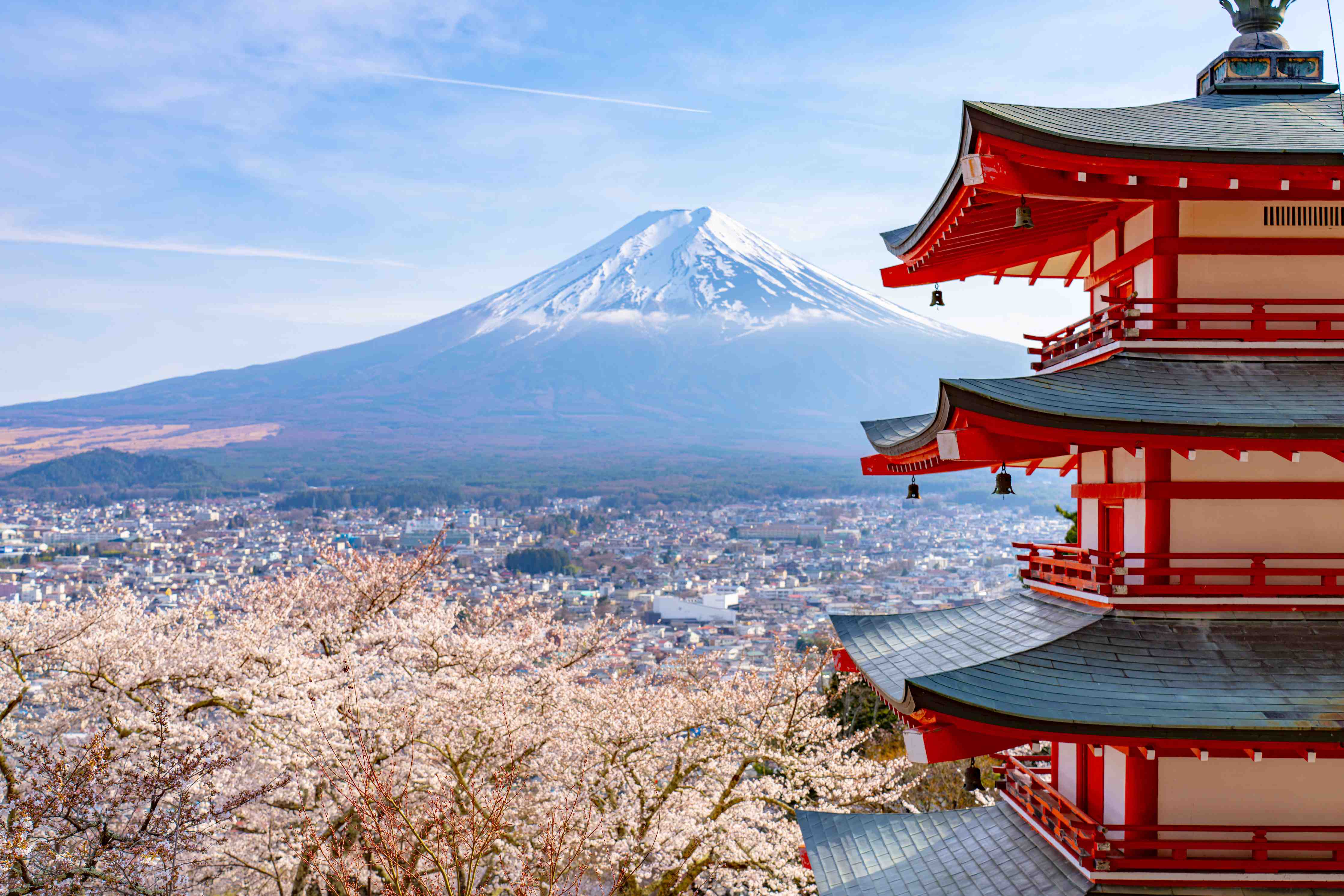 Wandverkleidung Flur-Traditionelle japanische Pagode mit Blick auf den Fuji