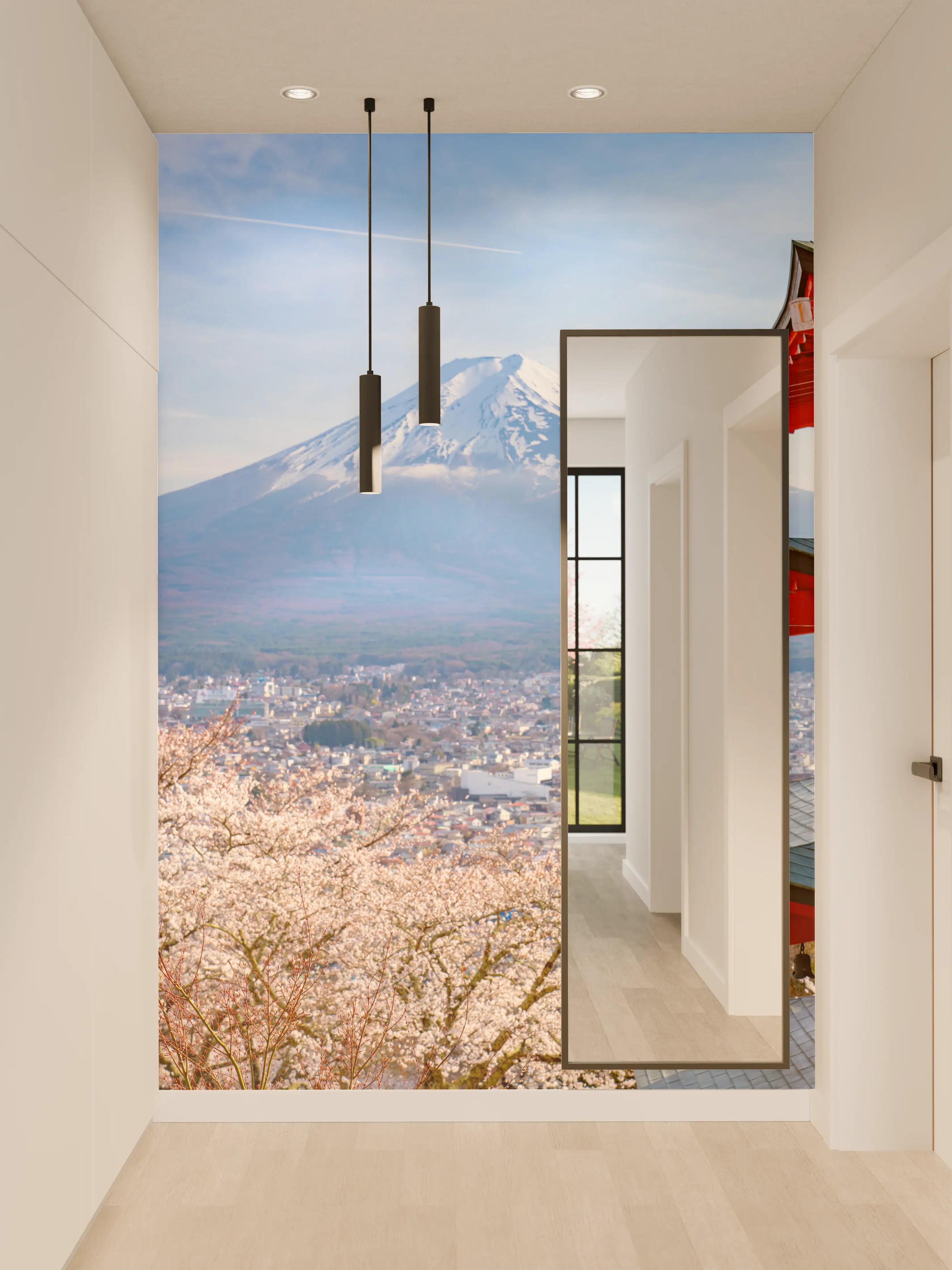 Wandverkleidung Flur - Traditionelle japanische Pagode mit Blick auf den Fuji