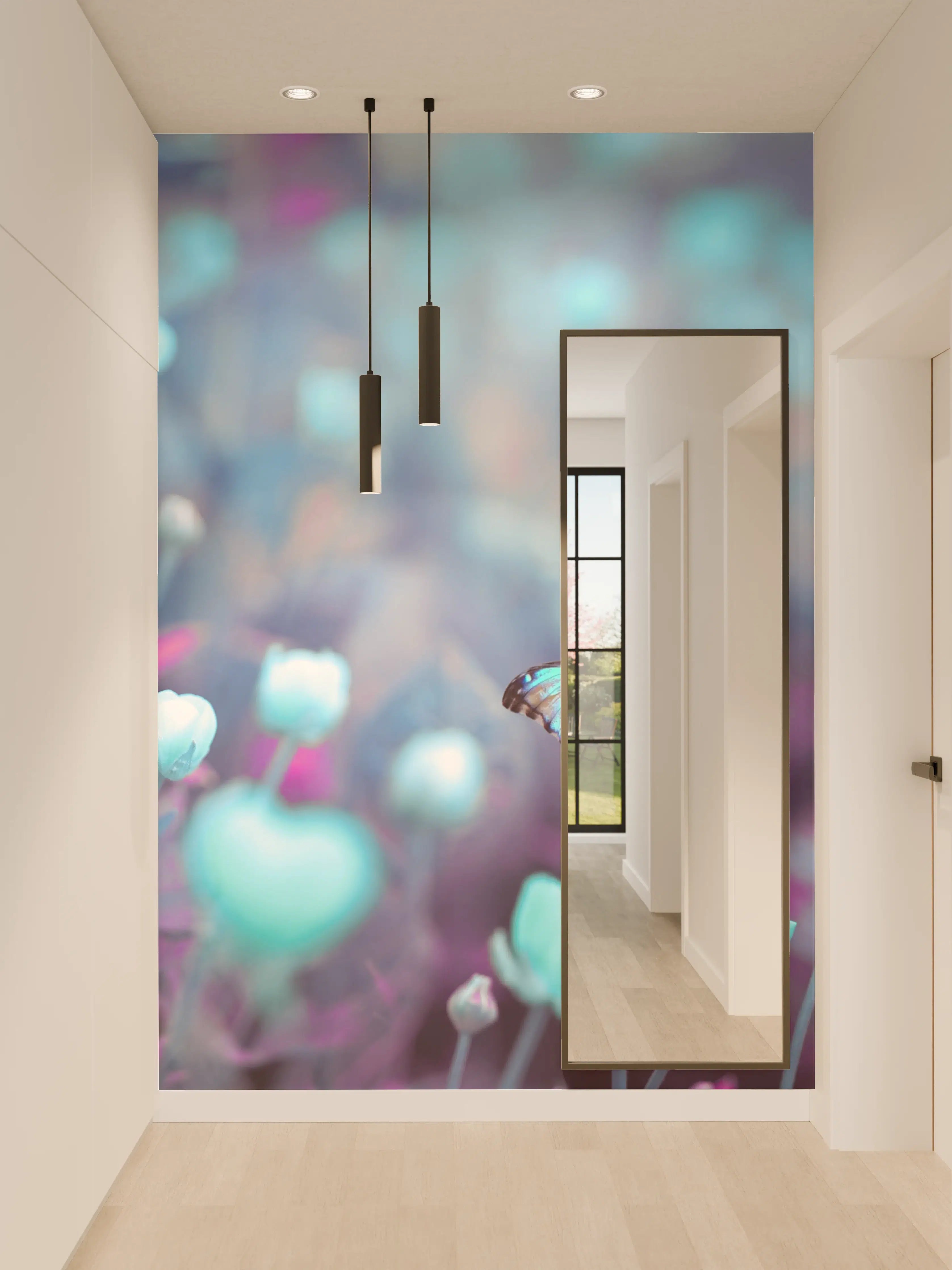 Wandverkleidung Flur - Traumhafte Blumenwiese mit Schmetterlingen