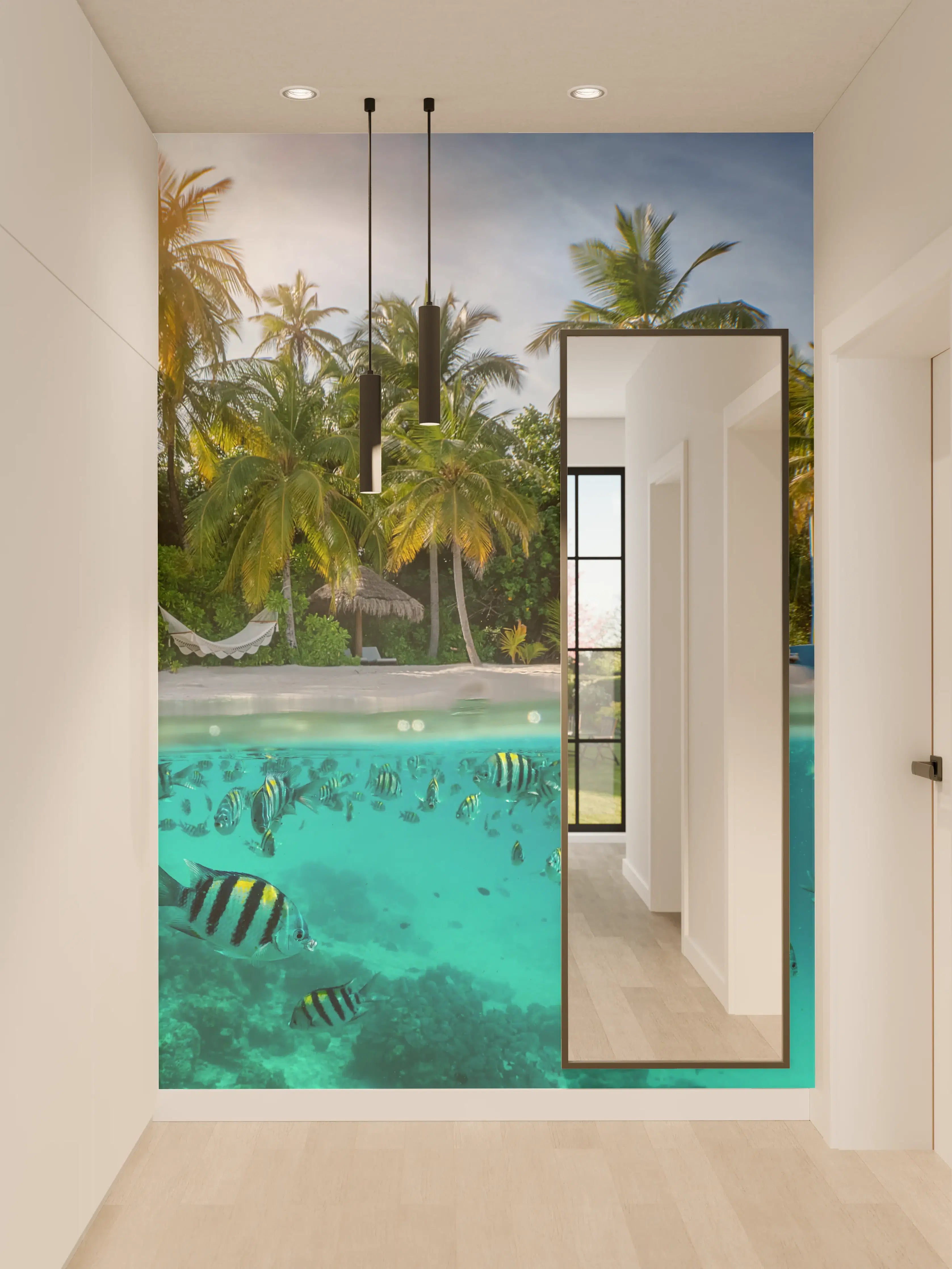 Wandverkleidung Flur - Traumhafte tropische Pool-Idylle