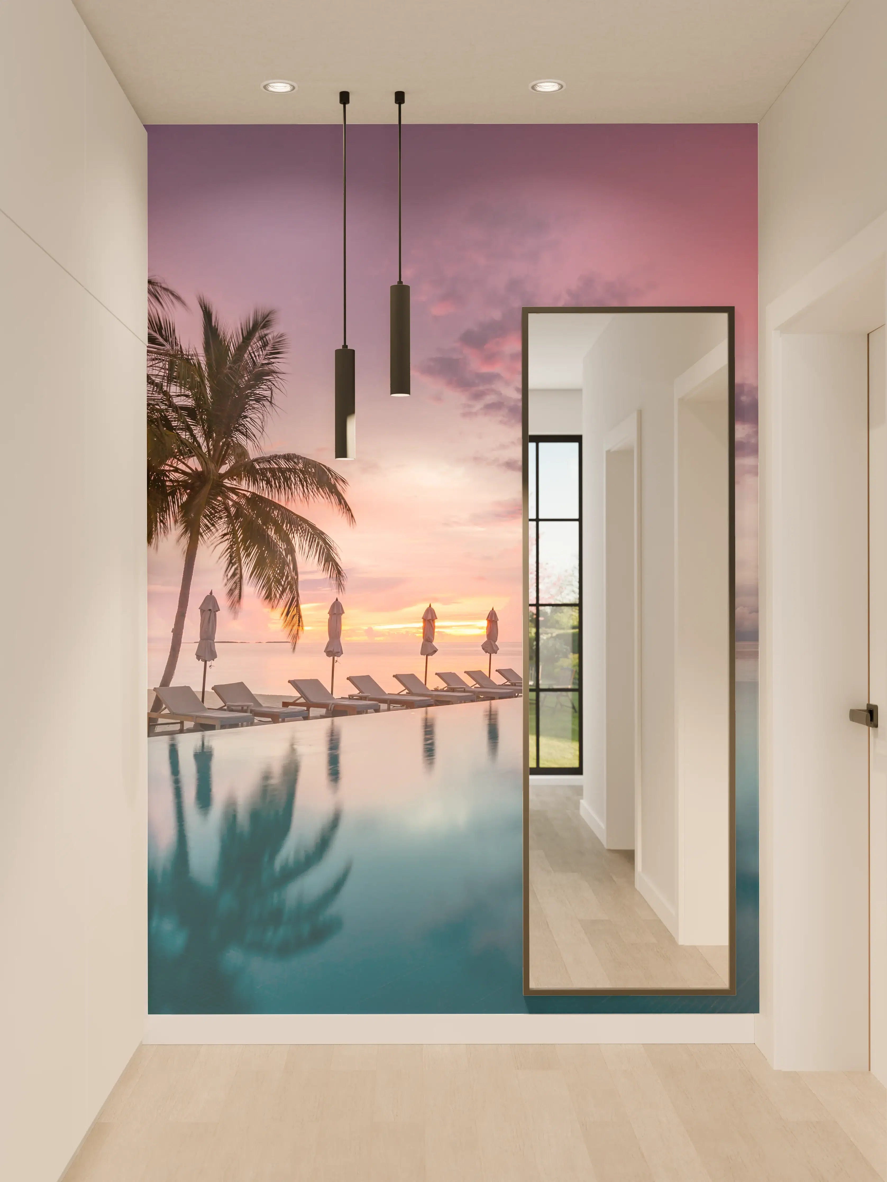 Wandverkleidung Flur - Traumhafter Sonnenuntergang am Pool