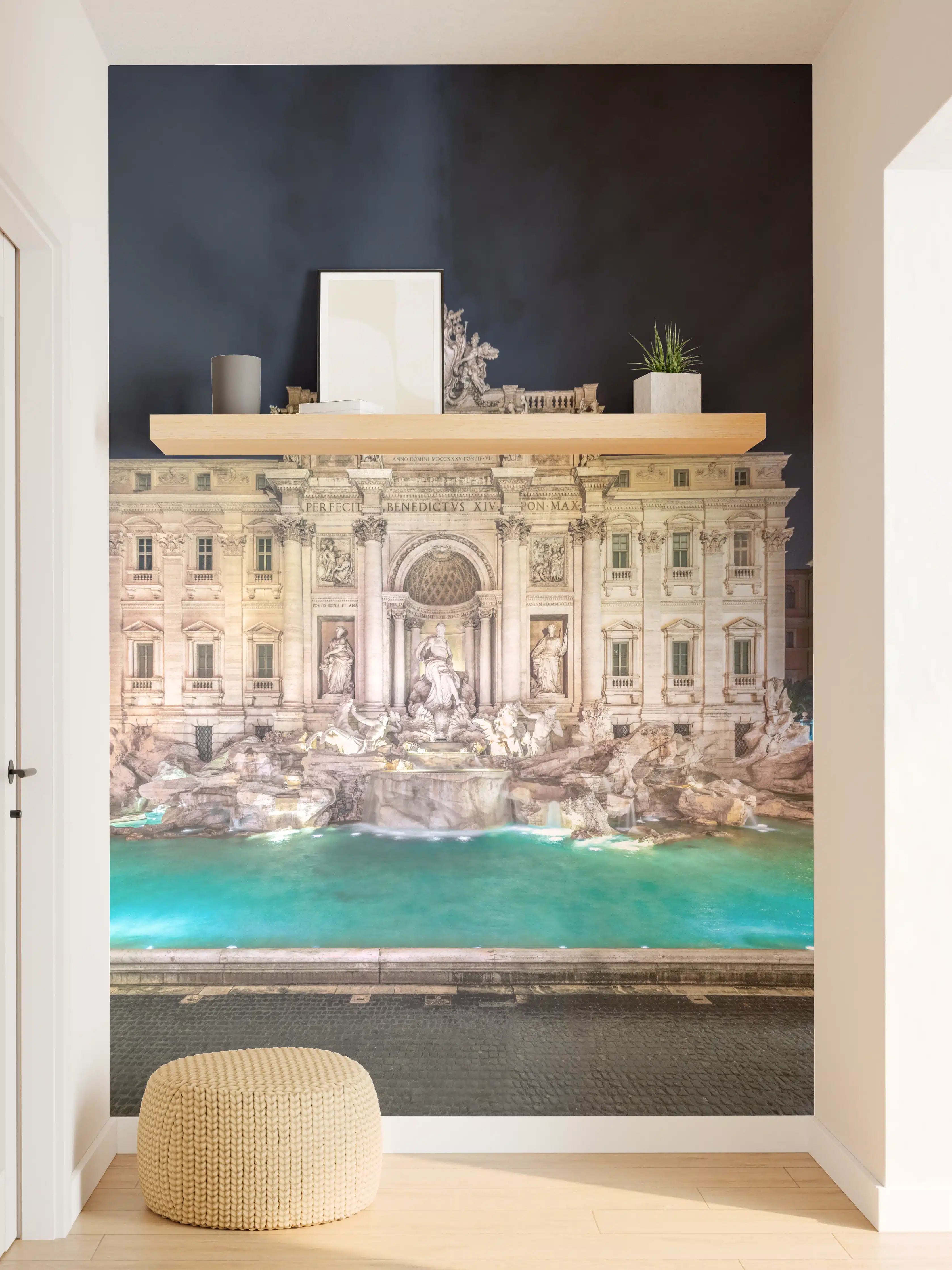 Wandverkleidung Flur - Trevi-Brunnen Nacht Türkis-Beige
