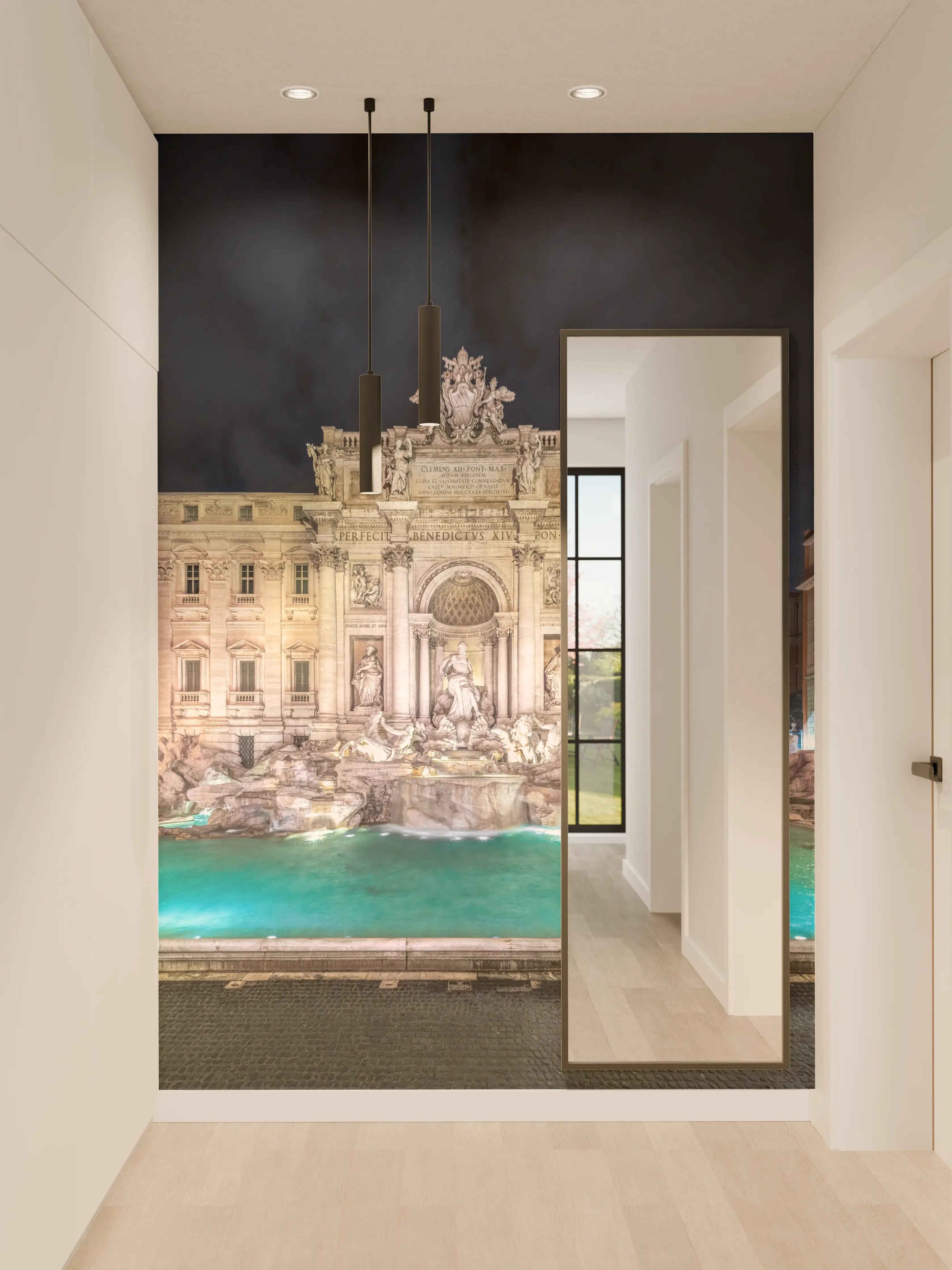Wandverkleidung Flur - Trevi-Brunnen Nacht Türkis-Beige
