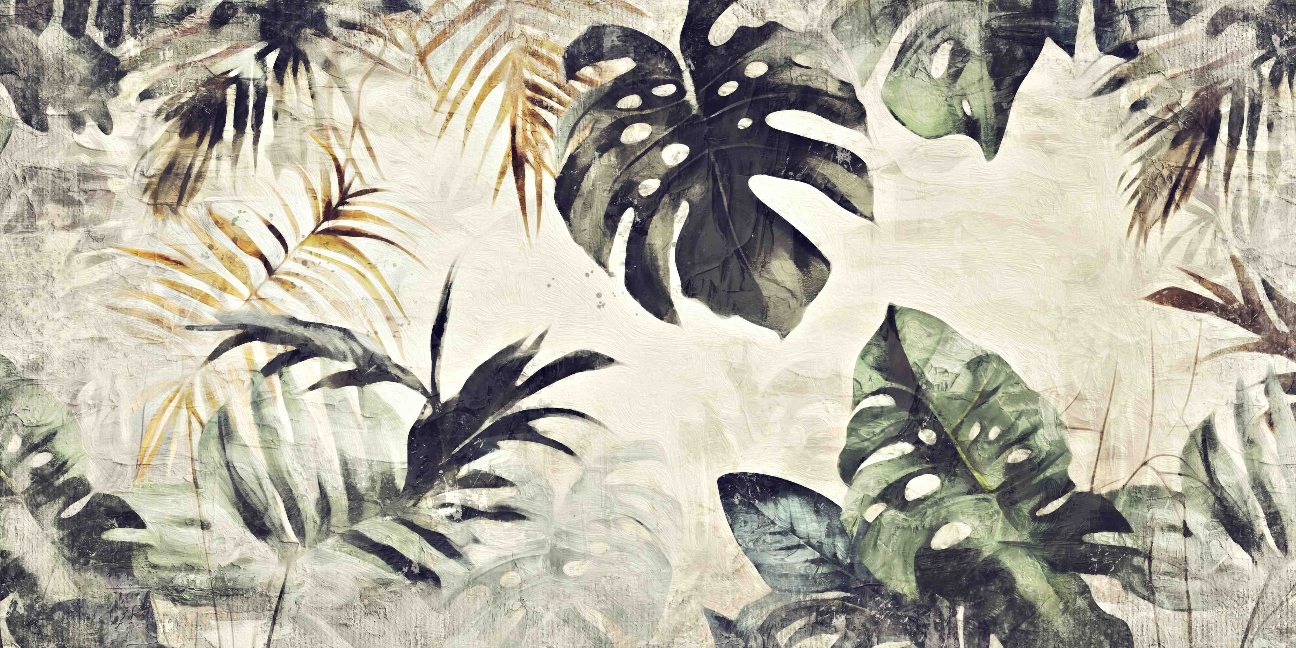 Wandverkleidung Flur-Tropische Blätter in Grün und Braun