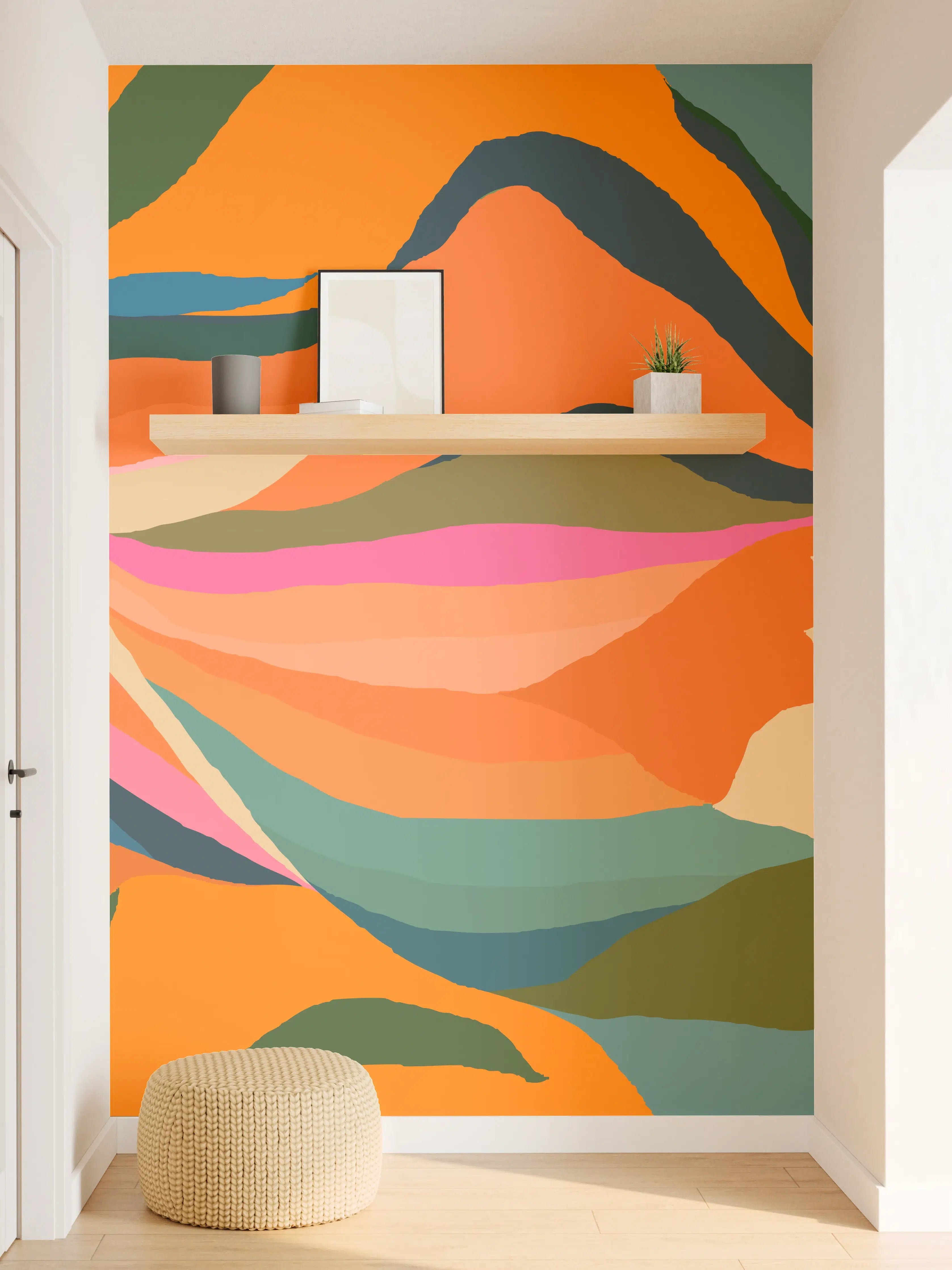 Wandverkleidung Flur - Tropische Blüten in Orange