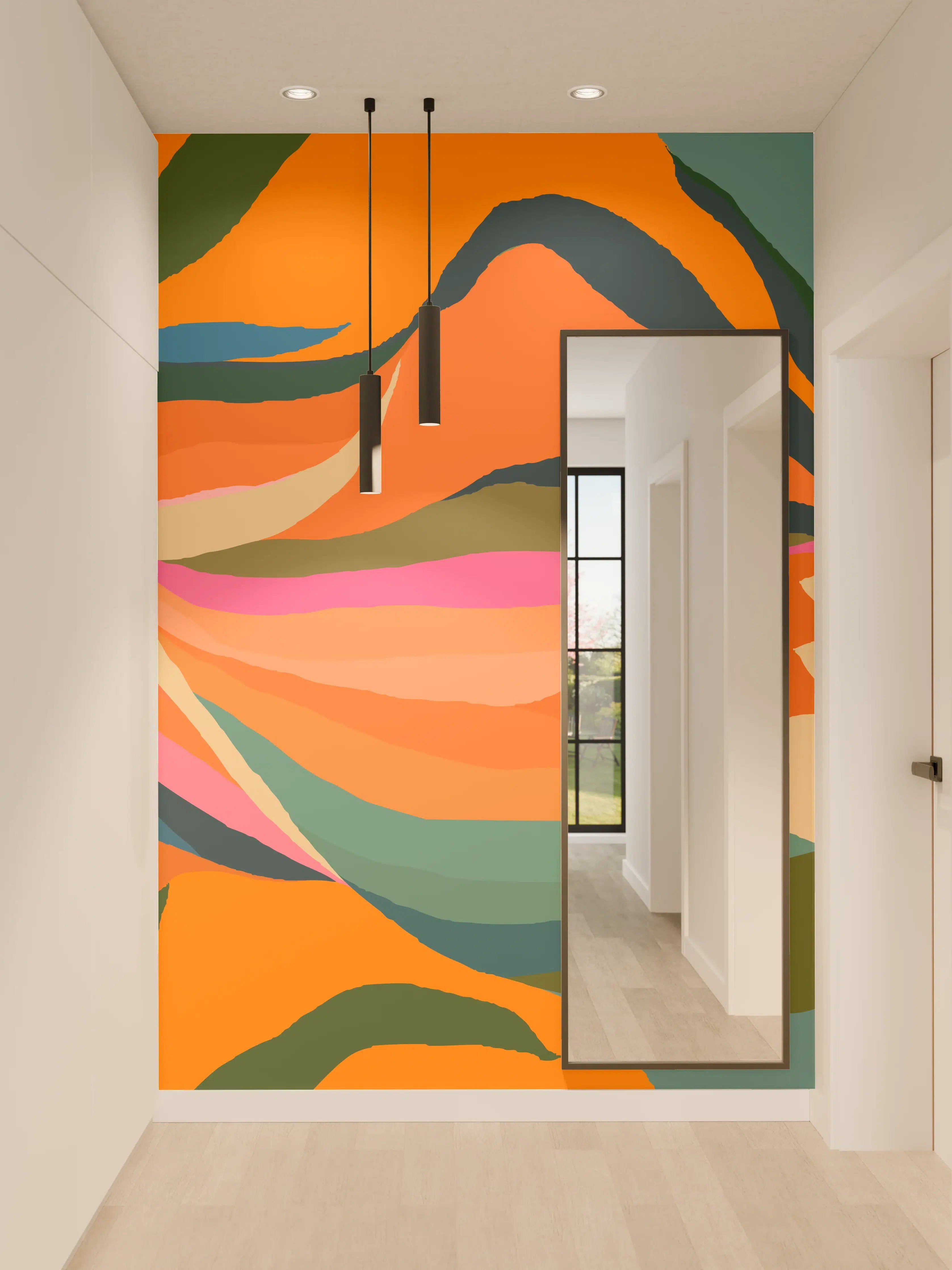 Wandverkleidung Flur - Tropische Blüten in Orange