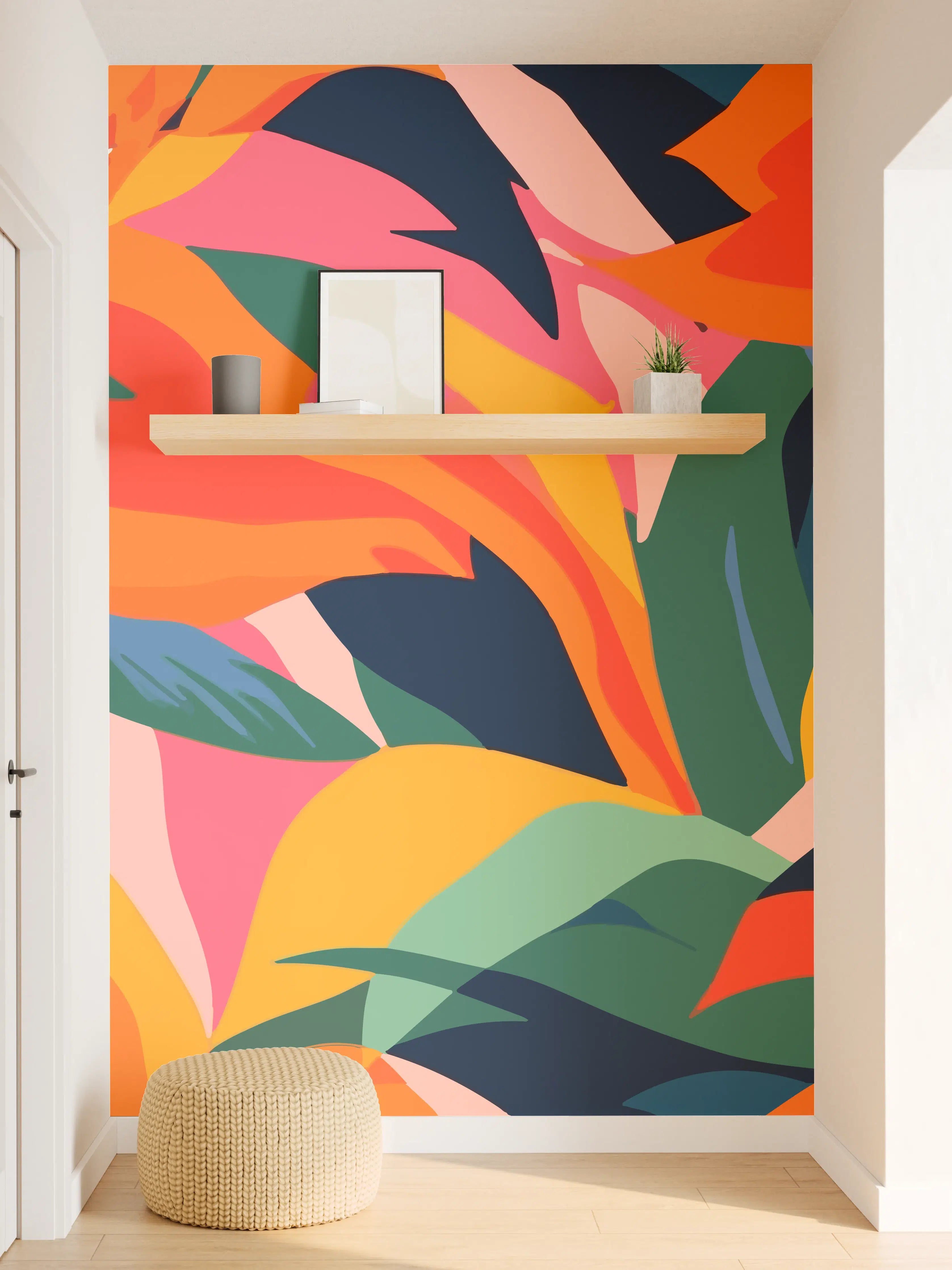 Wandverkleidung Flur - Tropische Bunte Blumenillustration