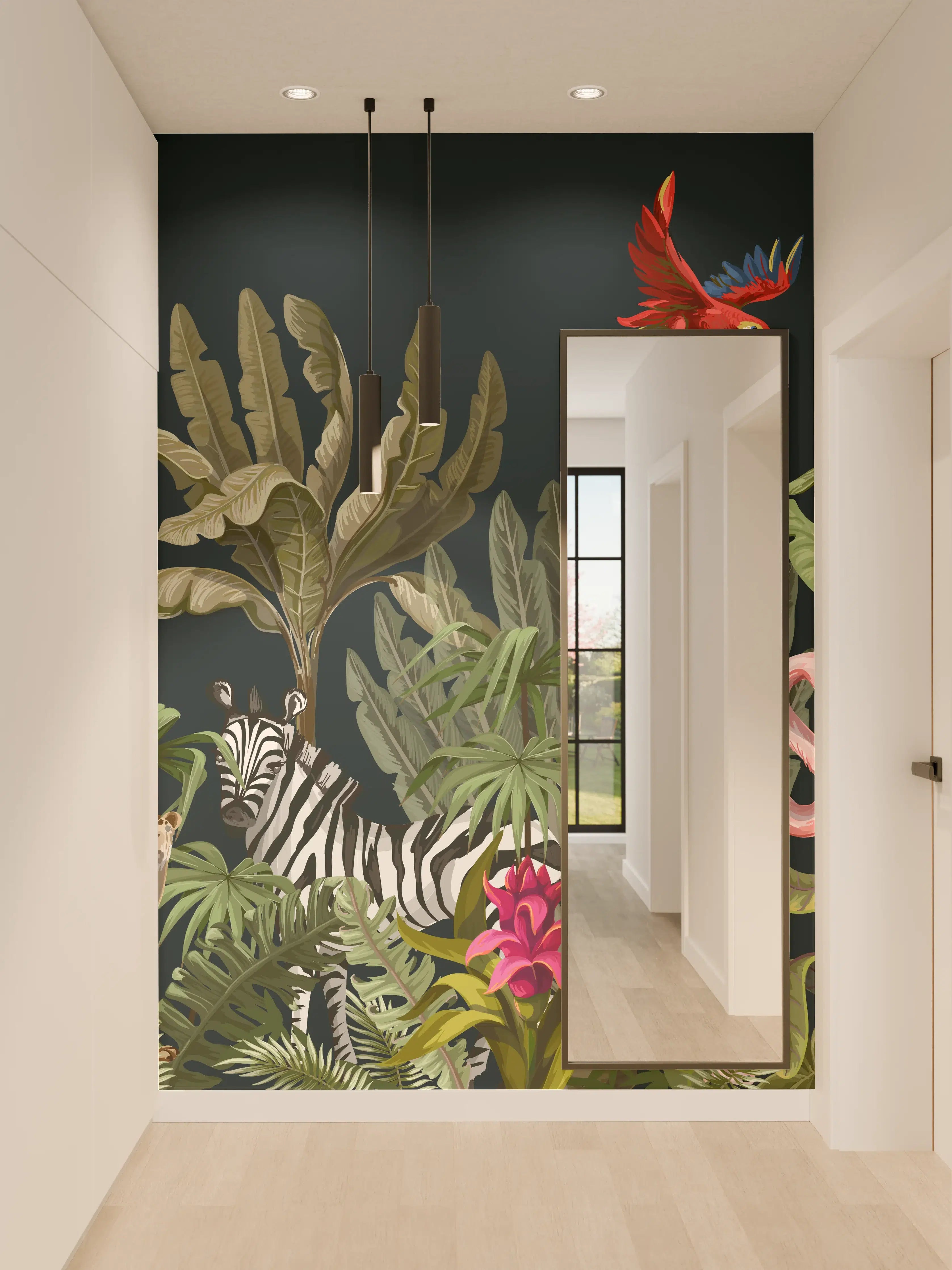 Wandverkleidung Flur - Tropische Dschungel Tiermotive