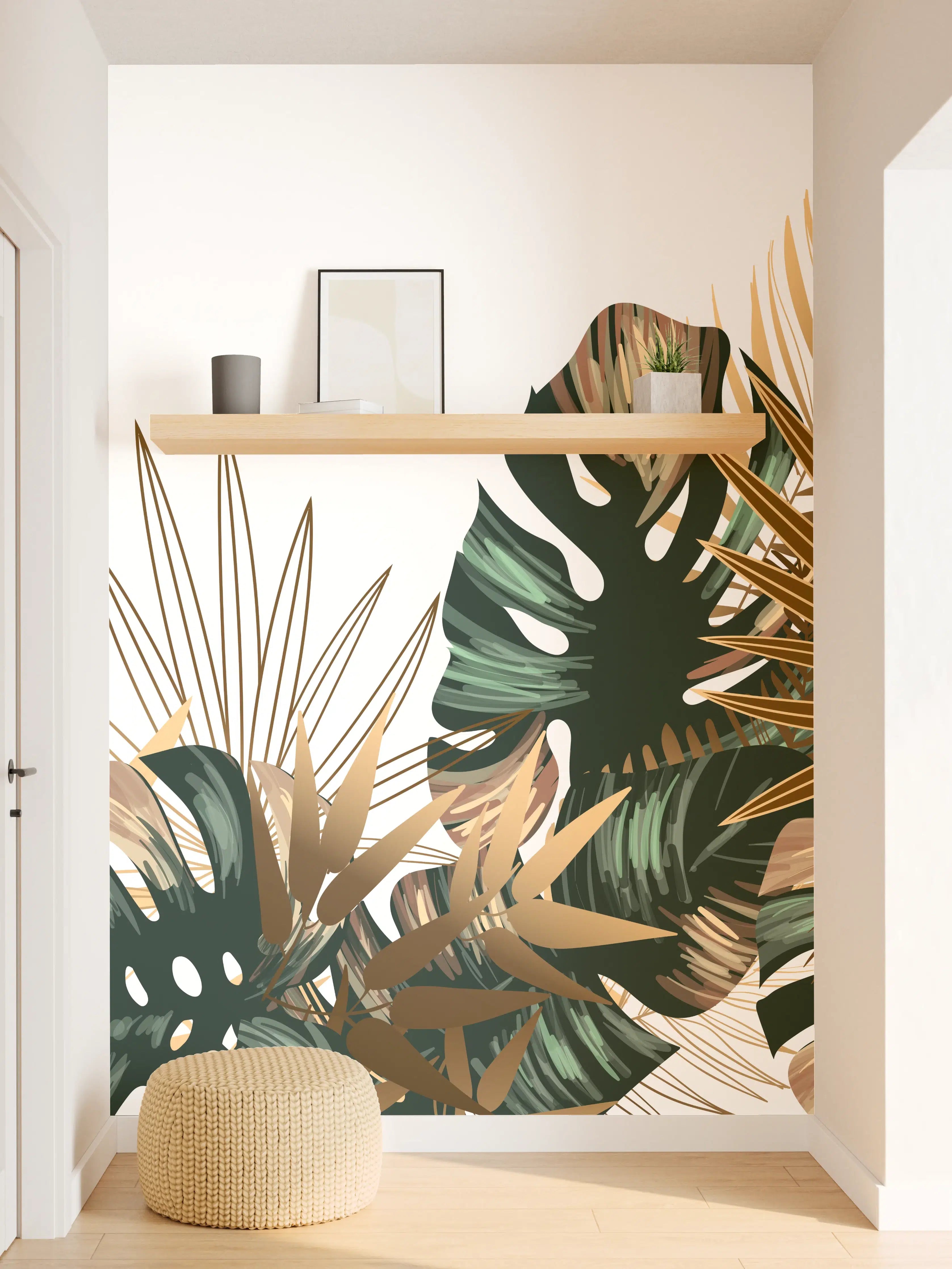 Wandverkleidung Flur - Tropische Gold-Palmen Dekor