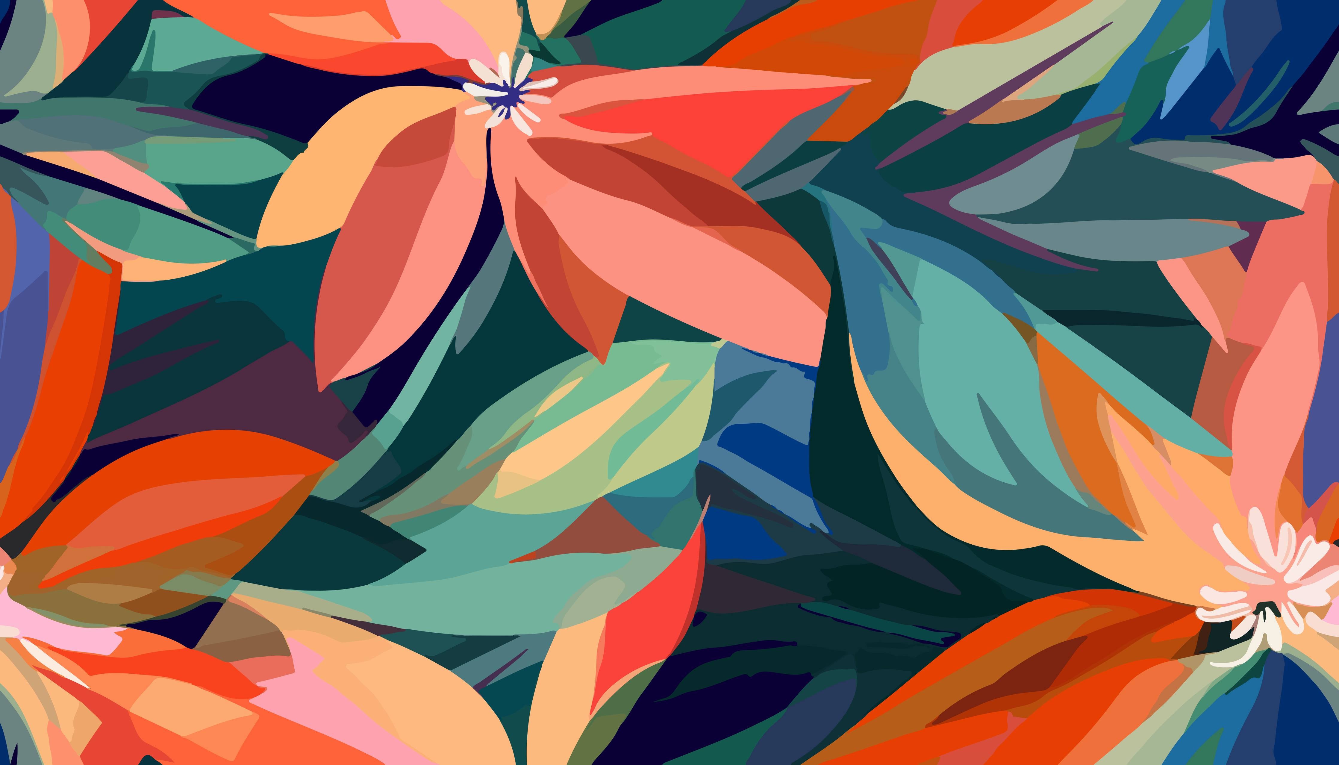 Wandverkleidung Flur-Tropische Petals Koralle-Grün