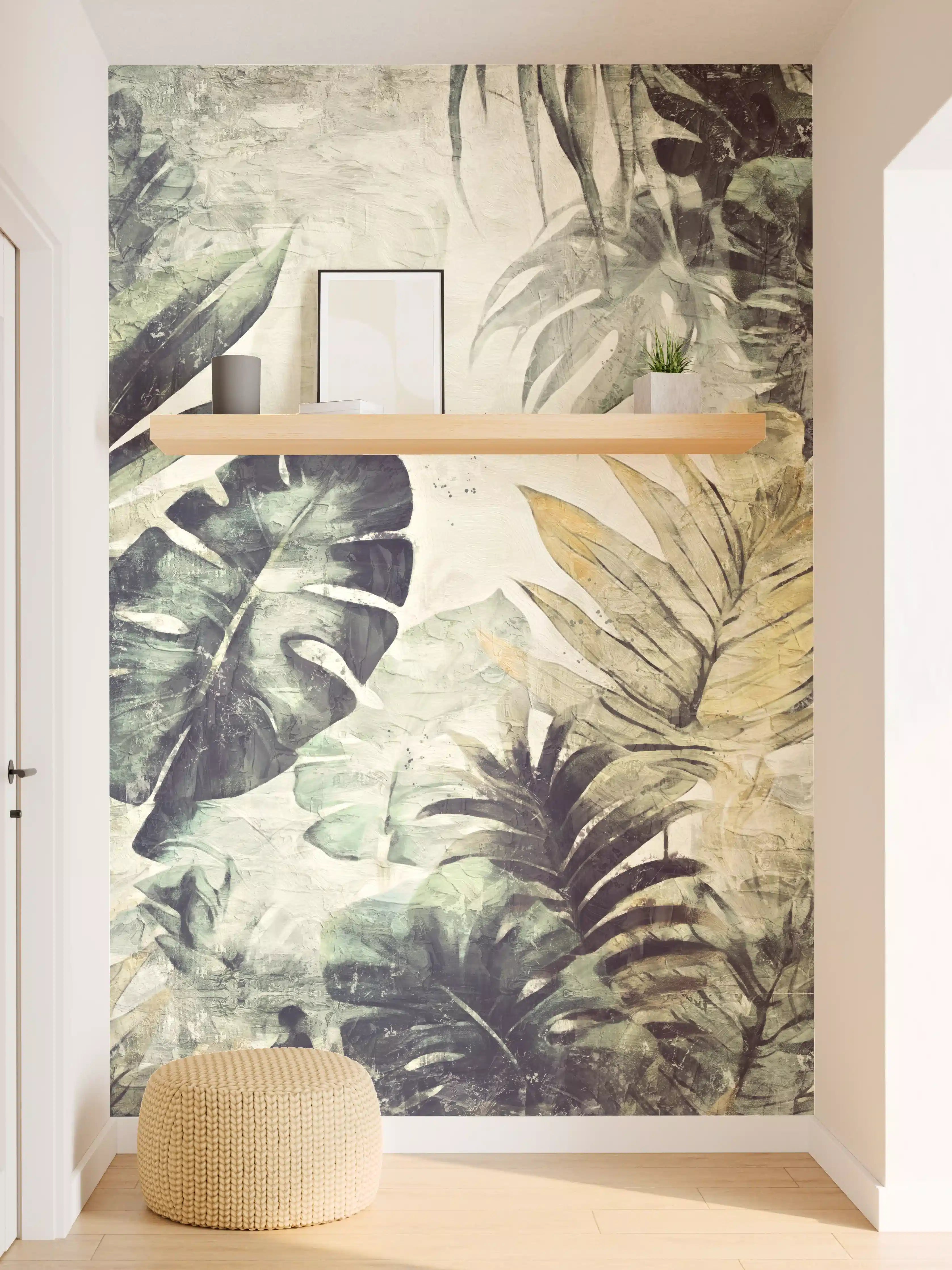 Wandverkleidung Flur - Tropischer Dschungel mit grünen Blättern