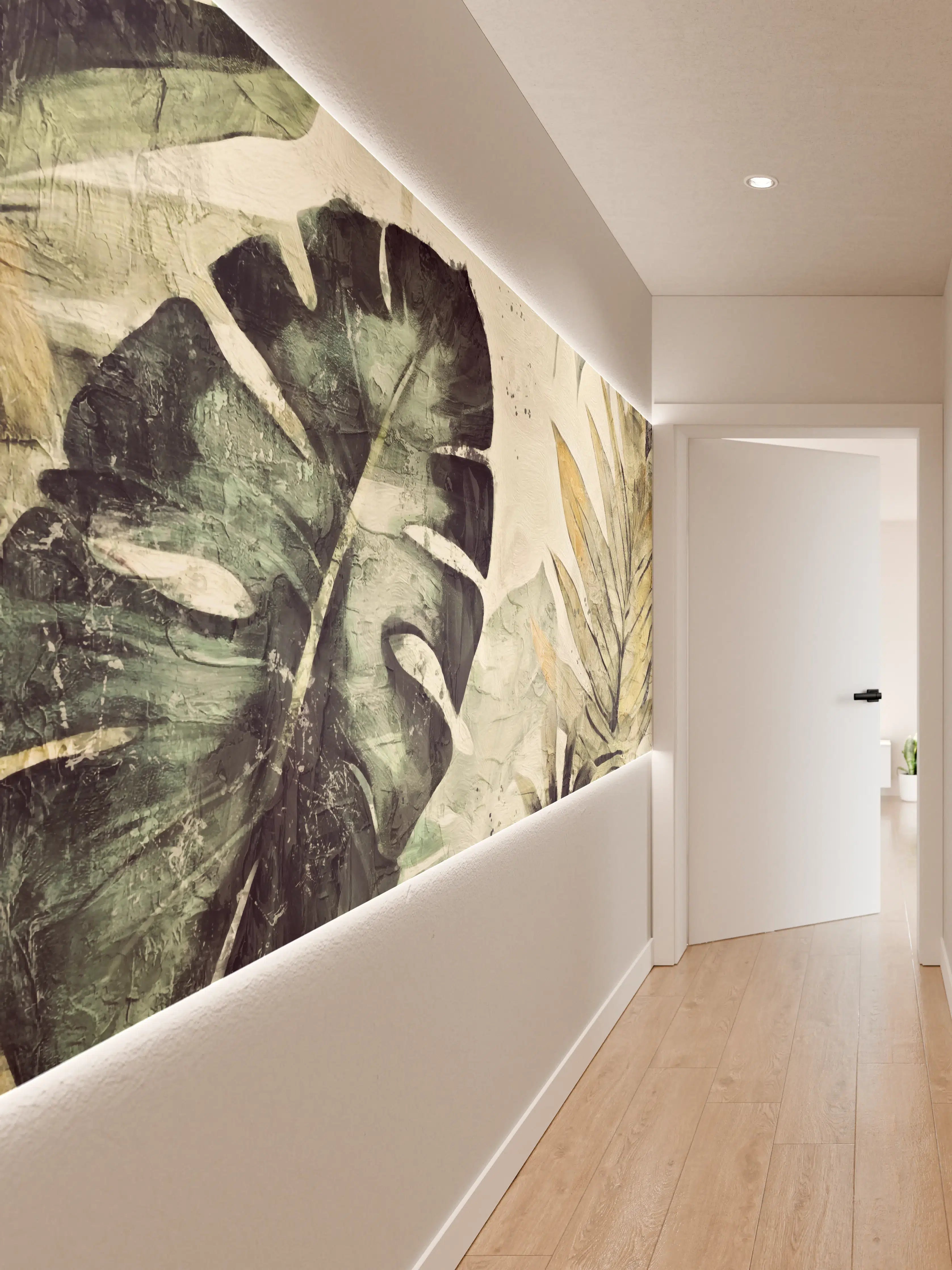 Wandverkleidung Flur - Tropischer Dschungel mit grünen Blättern