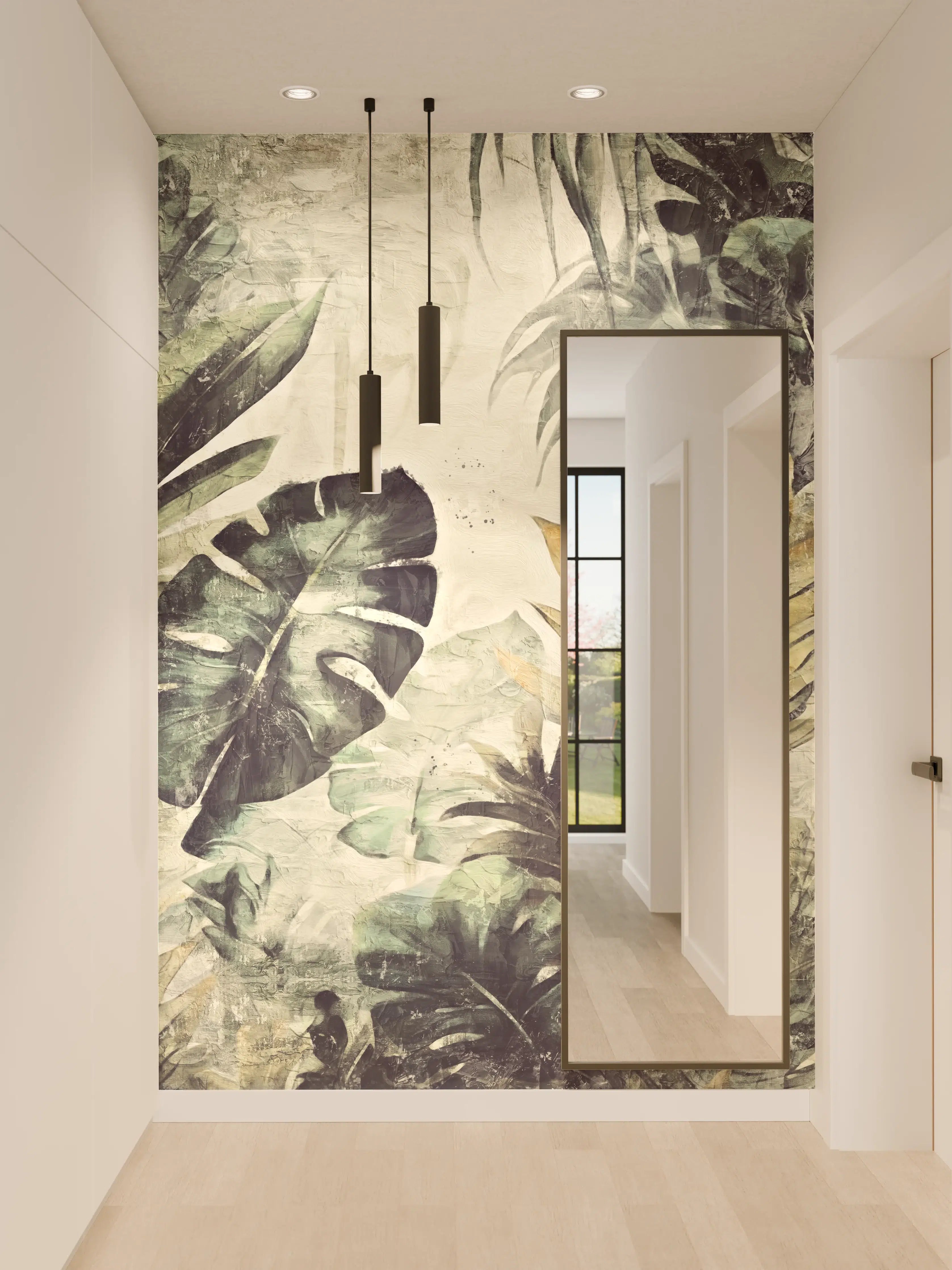 Wandverkleidung Flur - Tropischer Dschungel mit grünen Blättern