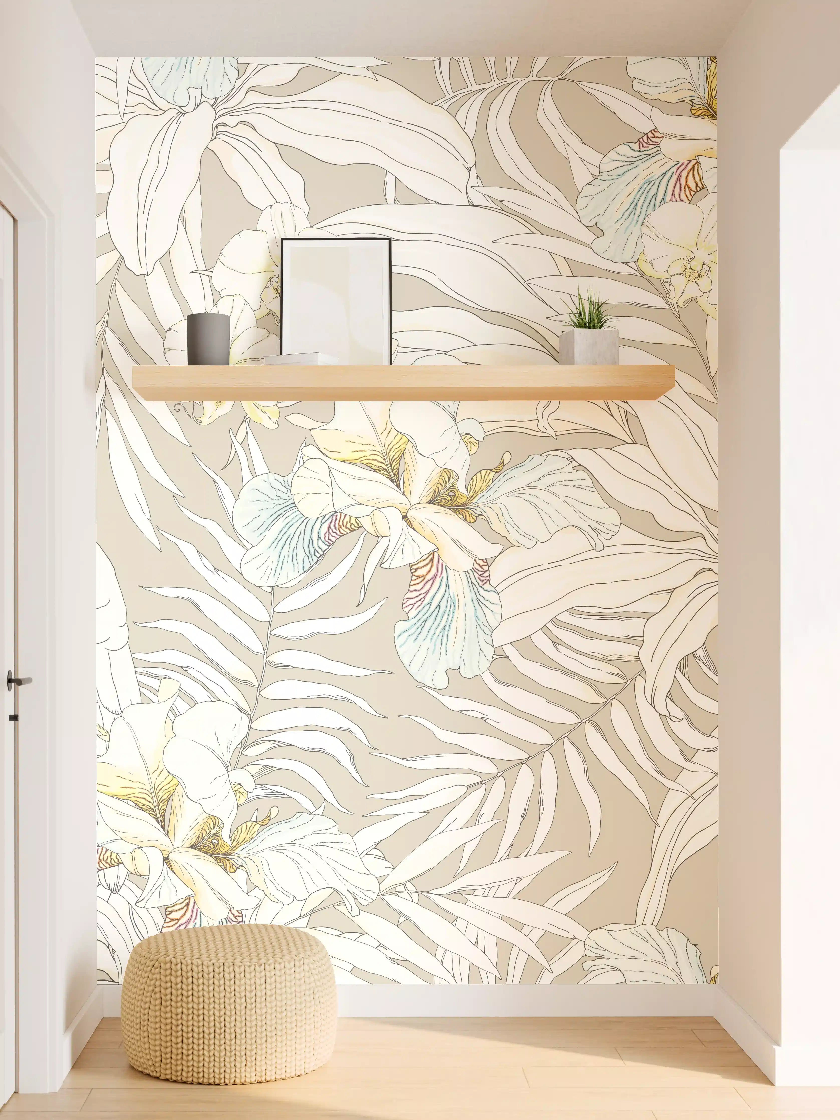 Wandverkleidung Flur - Tropisches Kakadu-Floral Muster