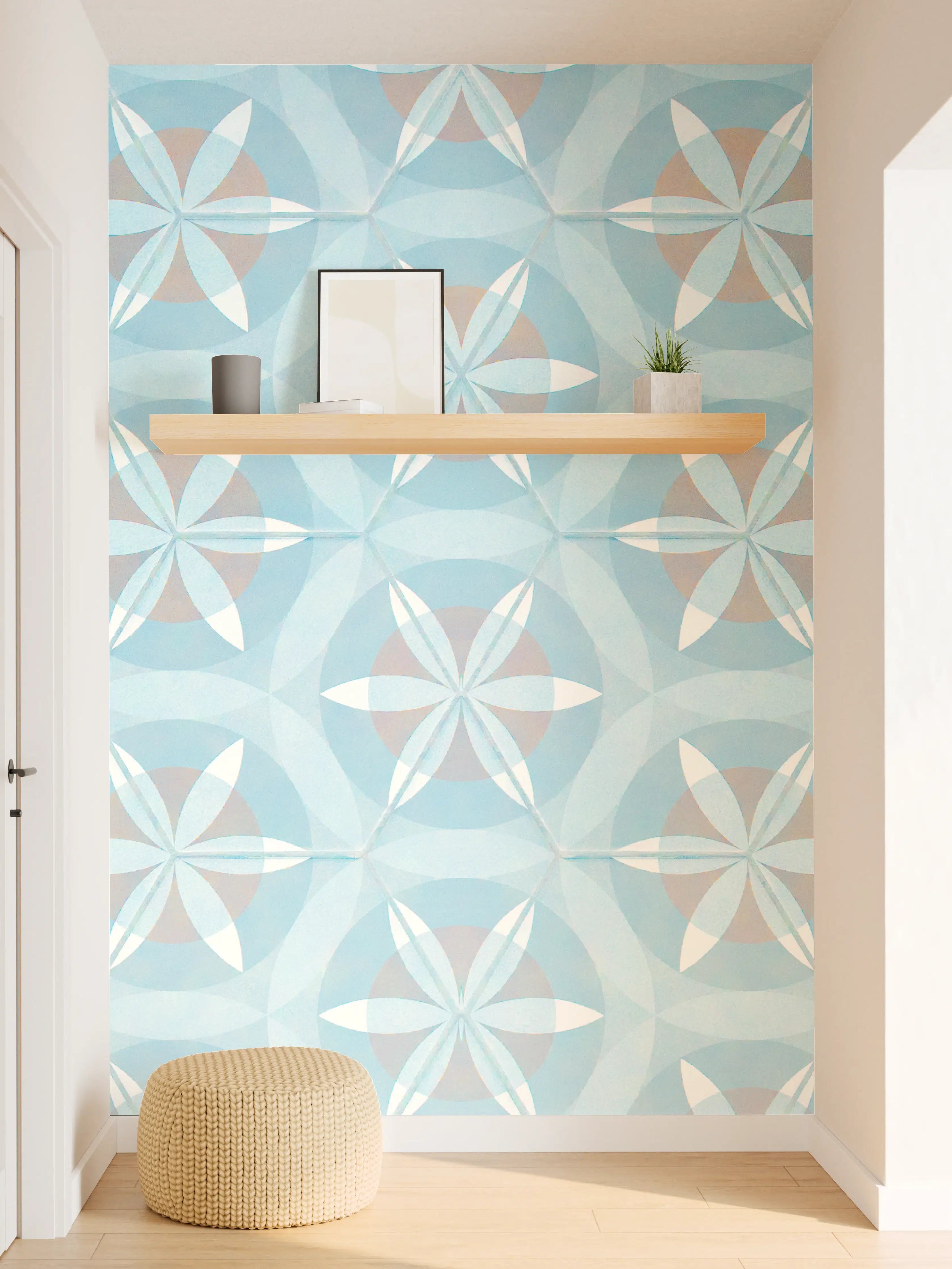 Wandverkleidung Flur - Türkis-Braun Vintage geometrisch Mosaik