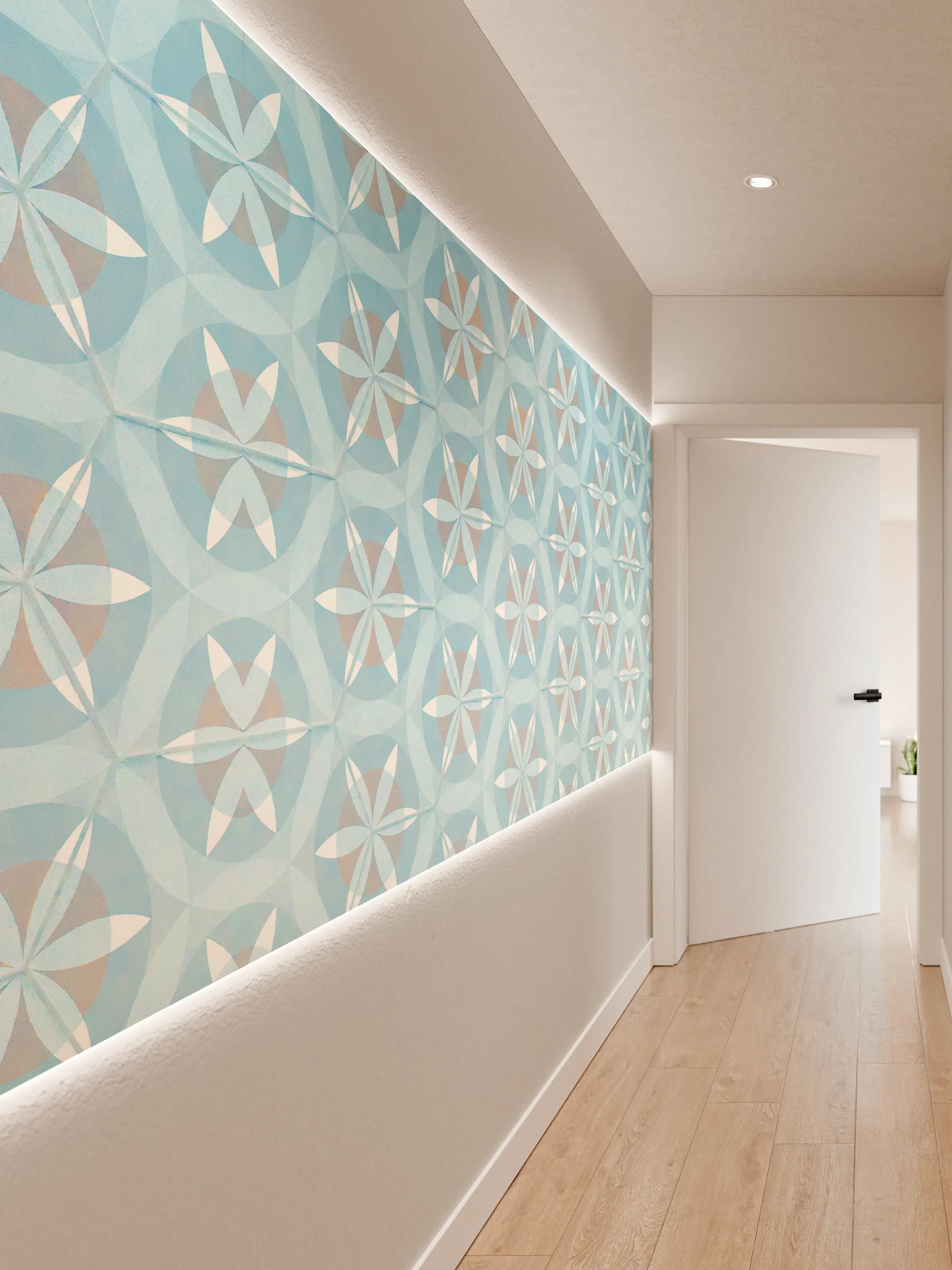 Wandverkleidung Flur - Türkis-Braun Vintage geometrisch Mosaik