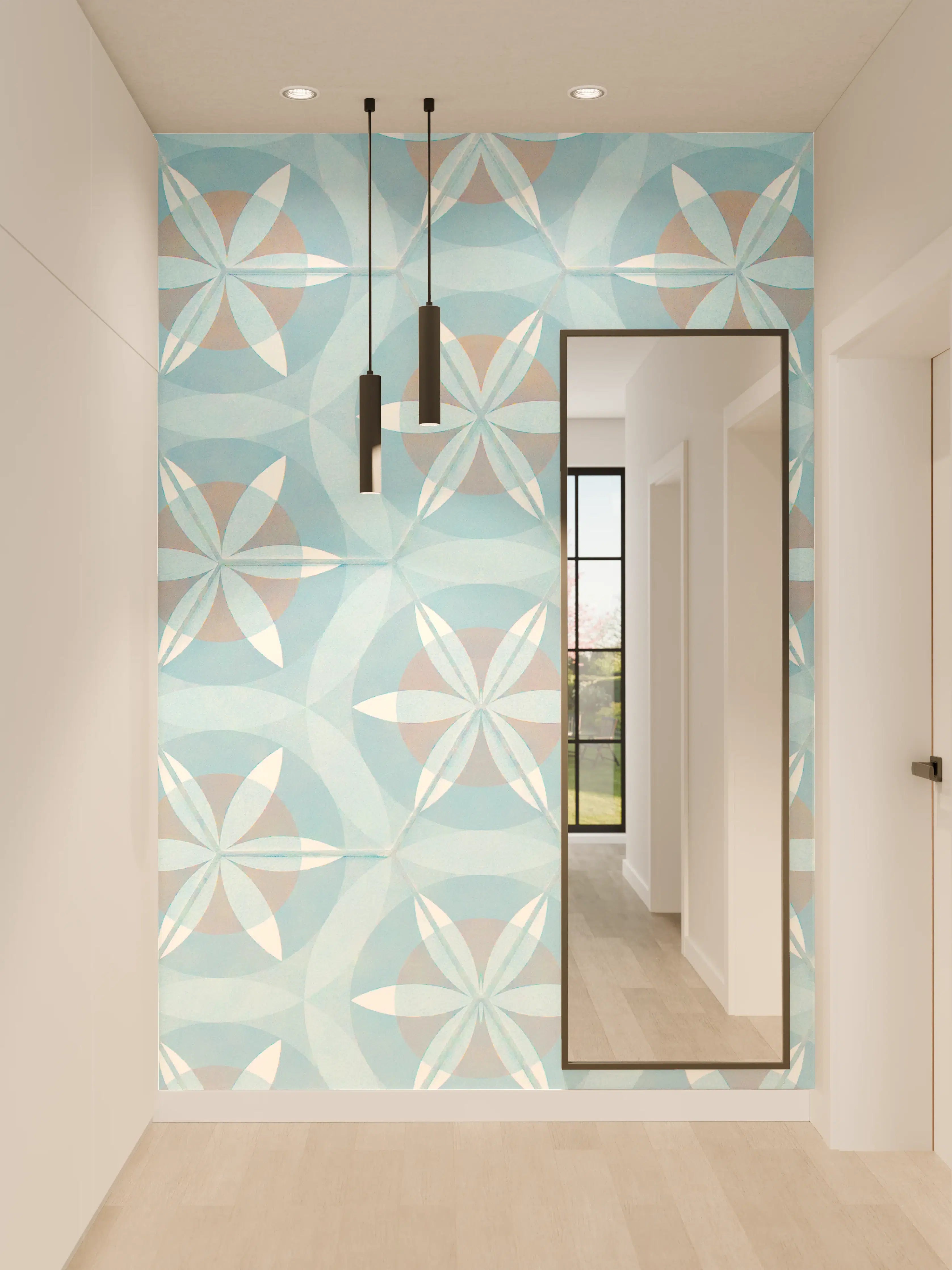 Wandverkleidung Flur - Türkis-Braun Vintage geometrisch Mosaik
