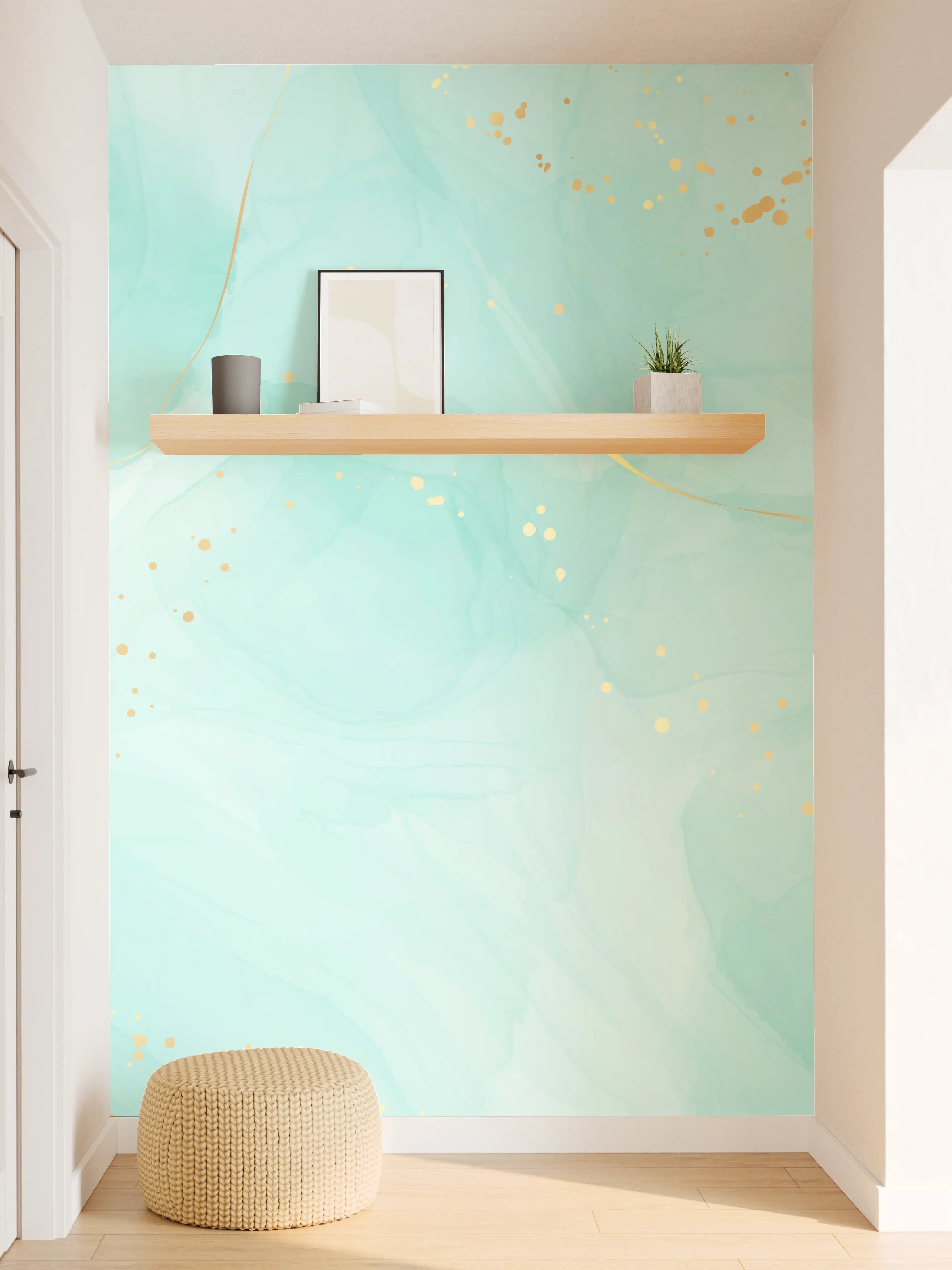 Wandverkleidung Flur - Türkis-Goldene Aquarell Textur