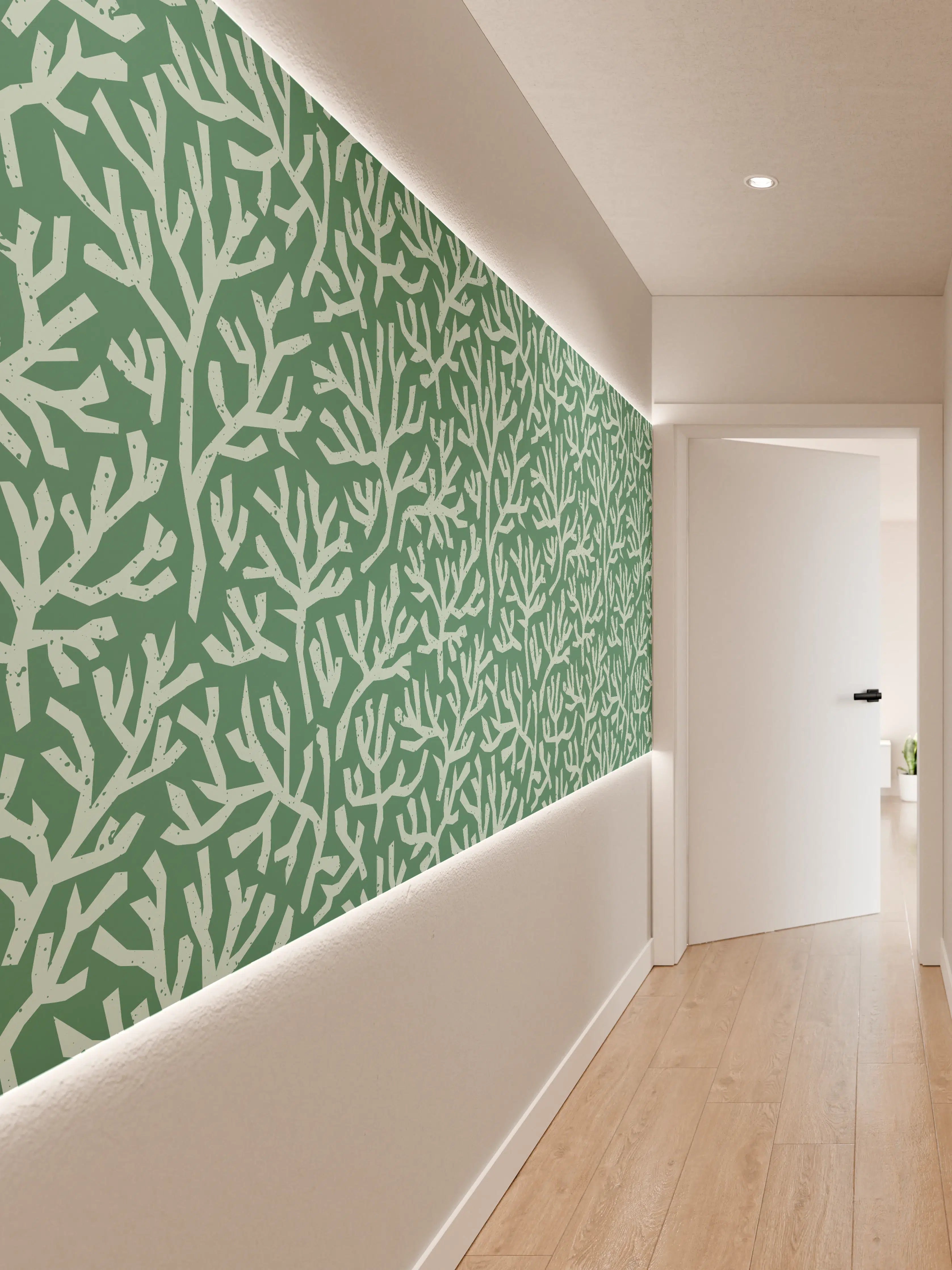 Wandverkleidung Flur - Türkis Korallen Minimal-Muster