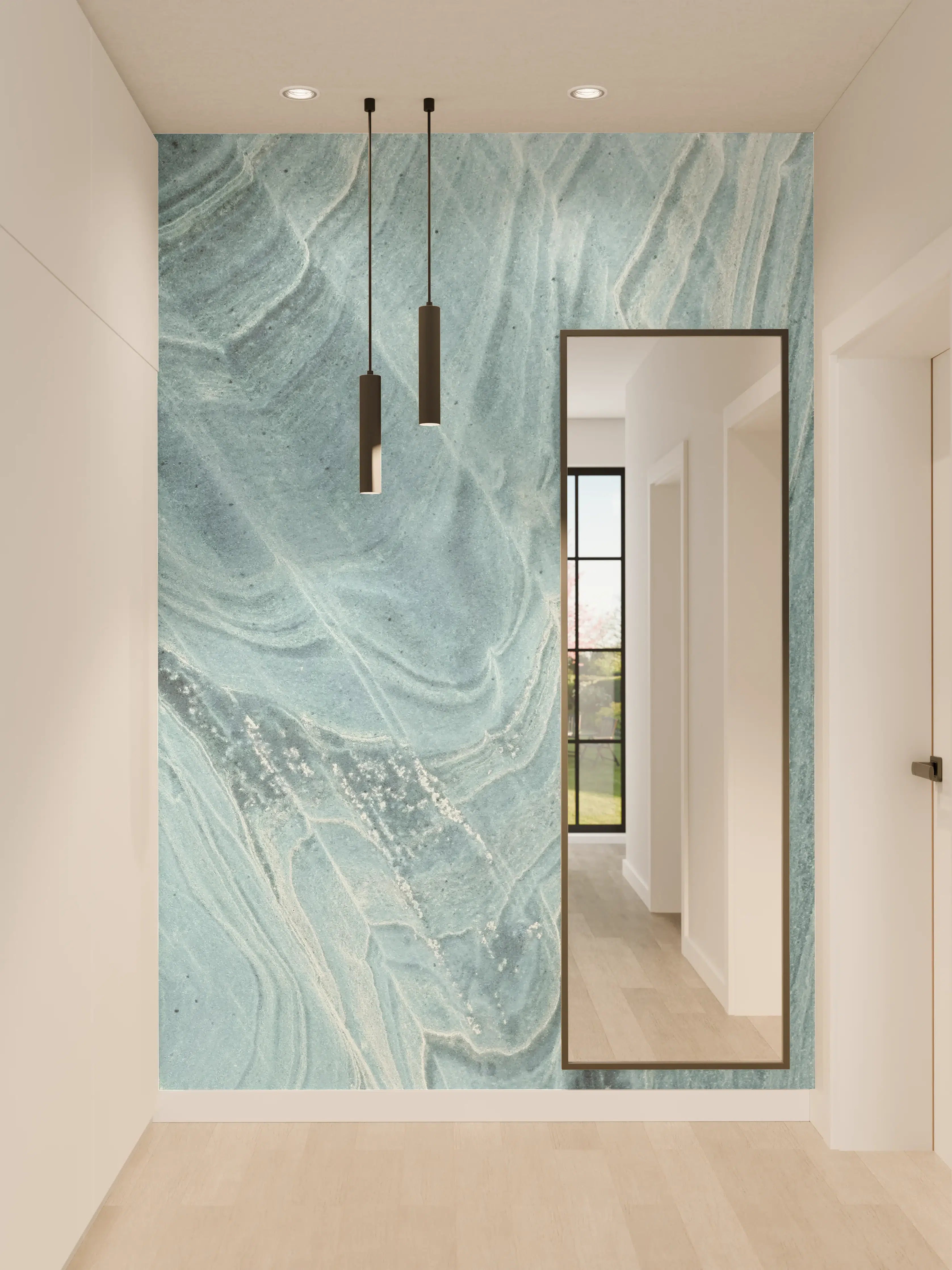 Wandverkleidung Flur - Türkis-Weißer Marmor