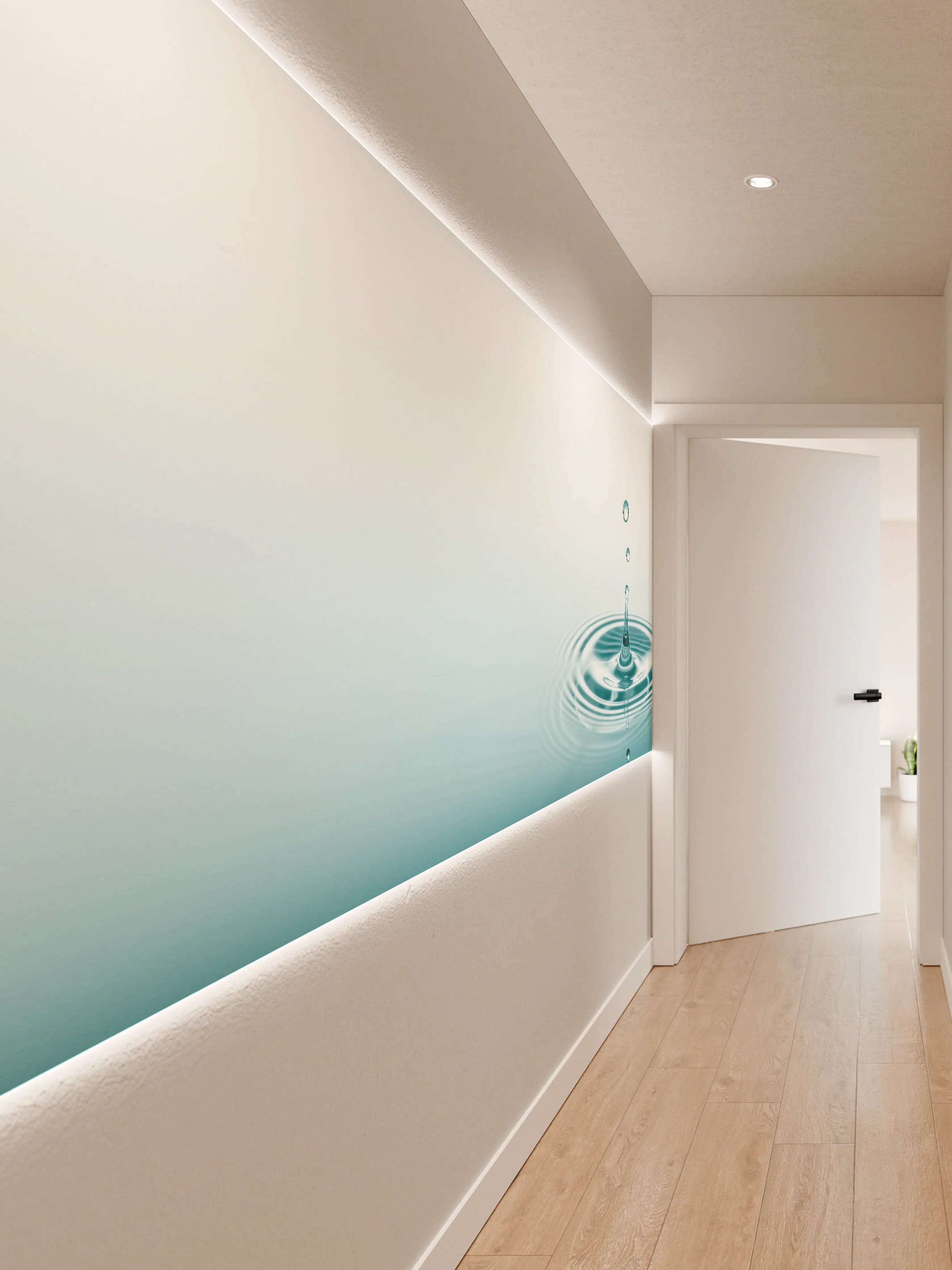 Wandverkleidung Flur - Türkis-Weißer Wassertropfen