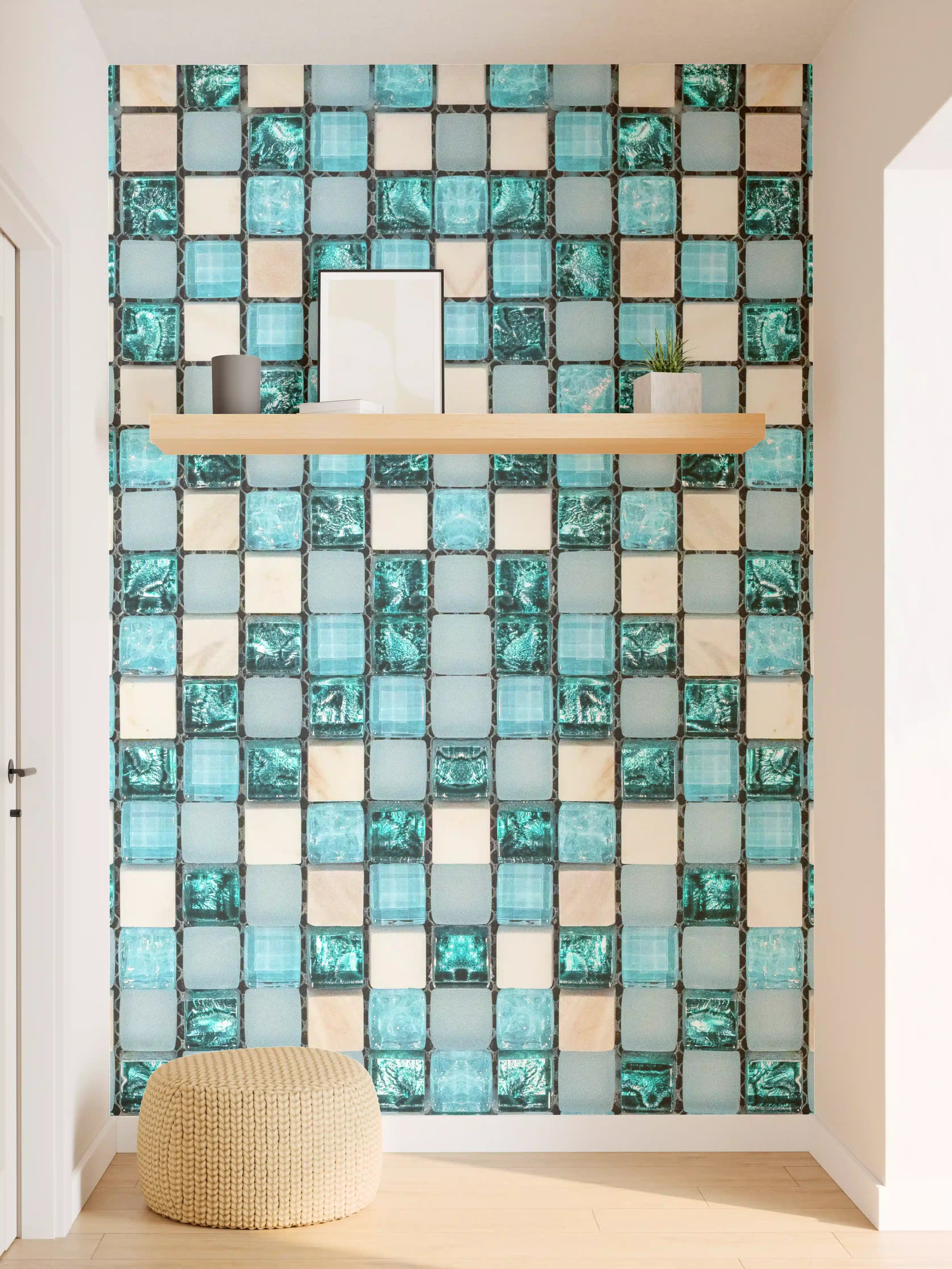 Wandverkleidung Flur - Türkis-Weißes Aquamarin Mosaik
