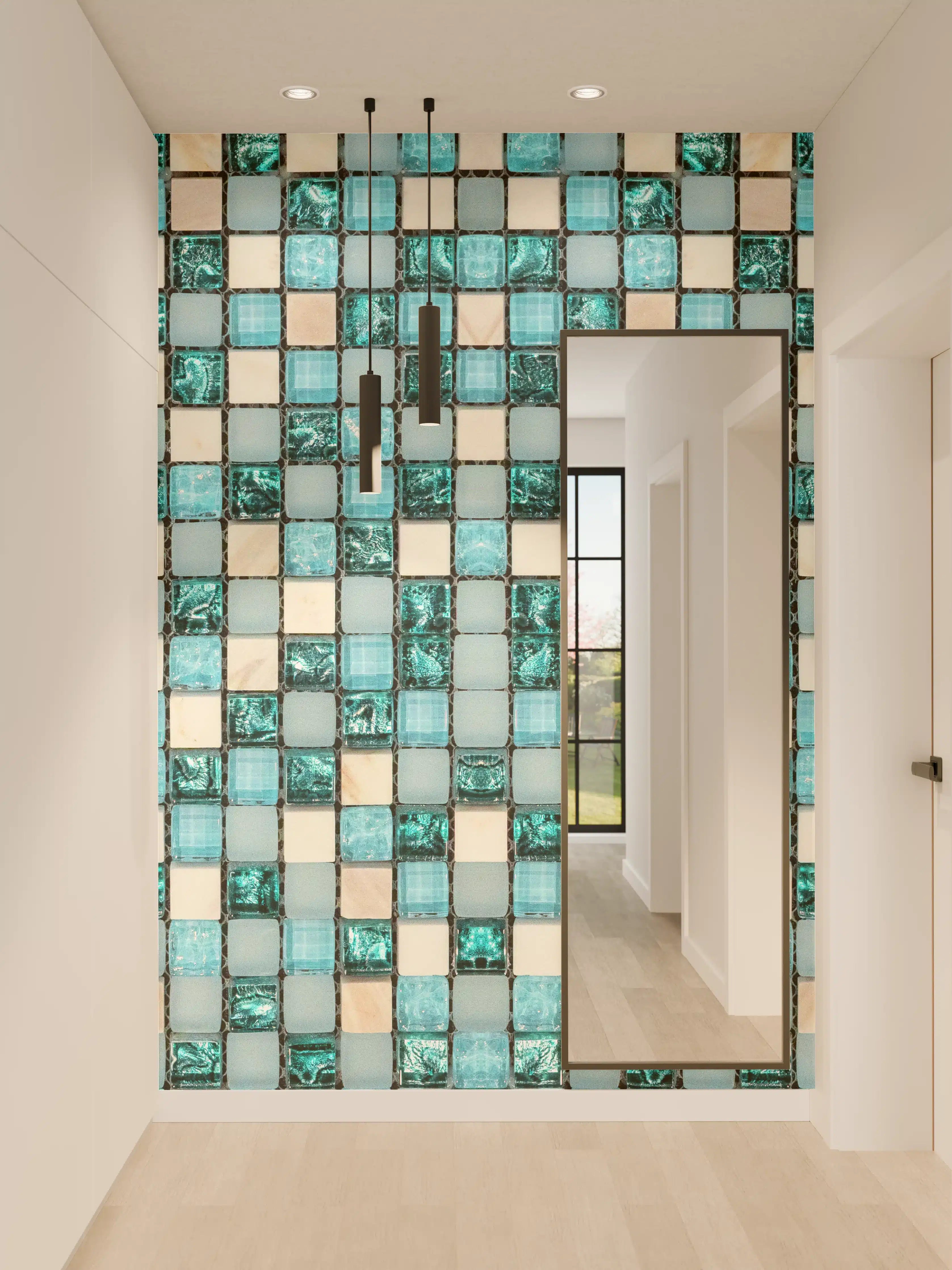 Wandverkleidung Flur - Türkis-Weißes Aquamarin Mosaik