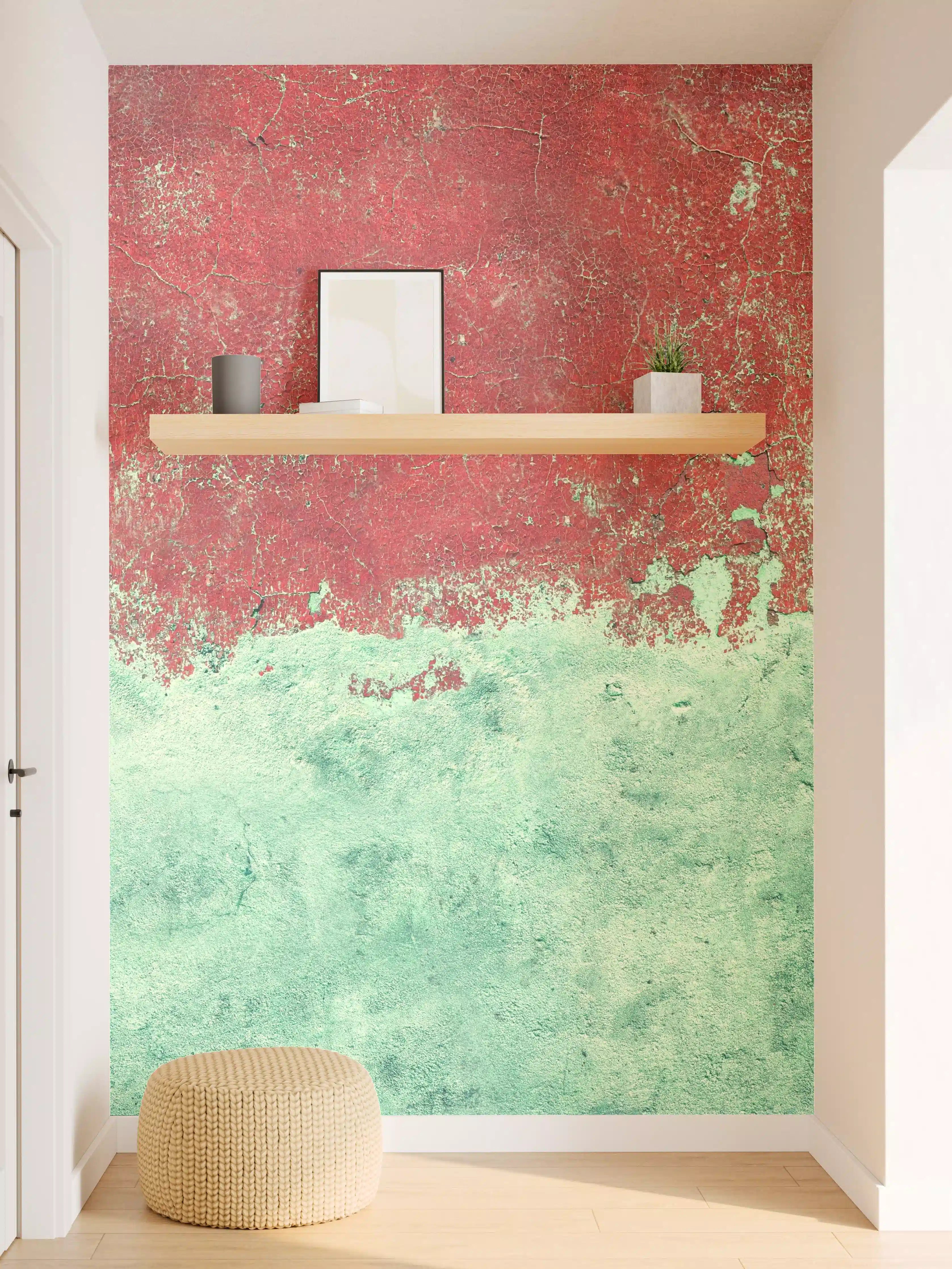 Wandverkleidung Flur - Türkis-rote Wand im Grunge-Stil
