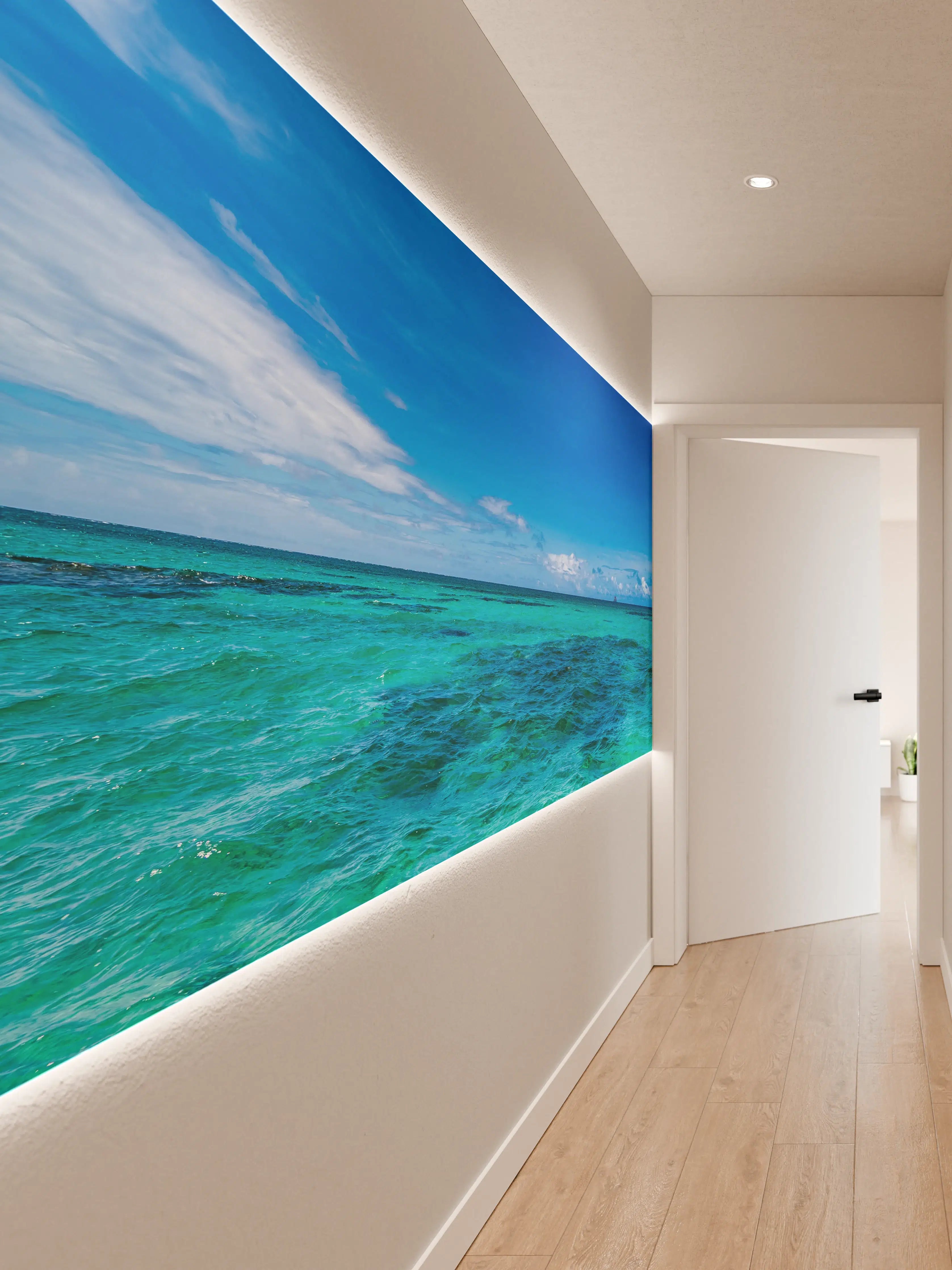 Wandverkleidung Flur - Türkisblaues Wasser unter klarem Himmel