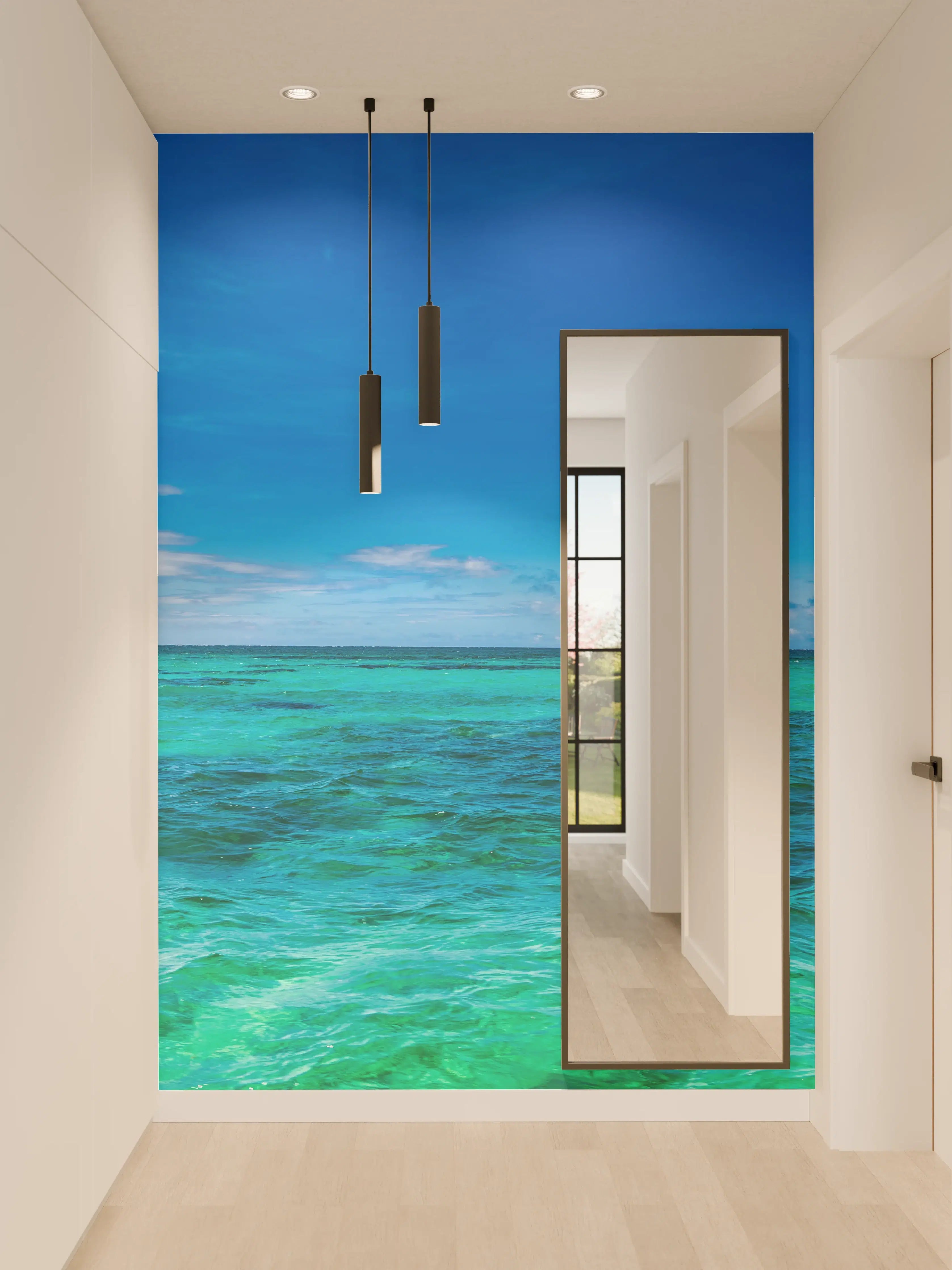 Wandverkleidung Flur - Türkisblaues Wasser unter klarem Himmel