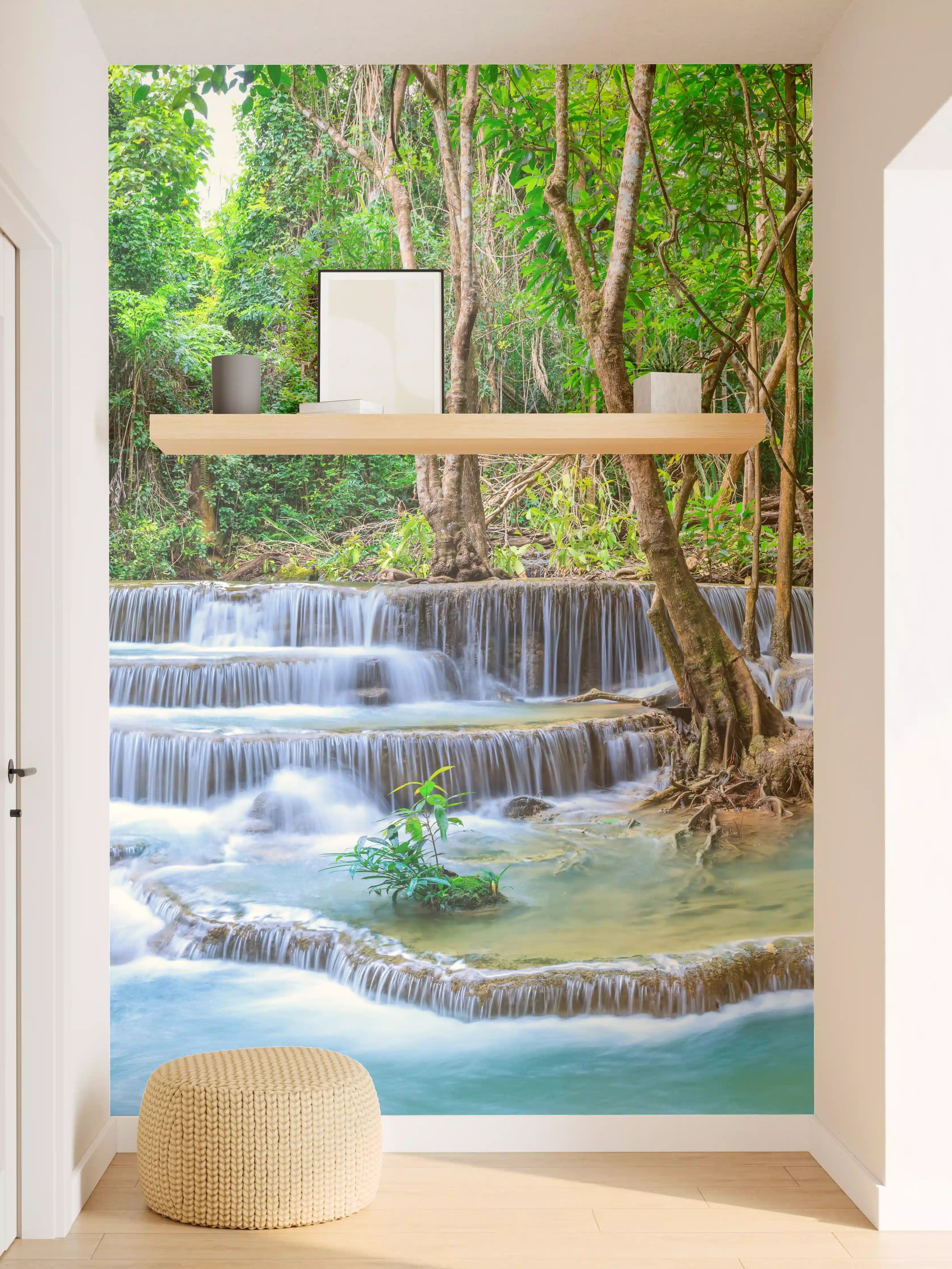 Wandverkleidung Flur - Türkisgrüner Dschungel-Wasserfall