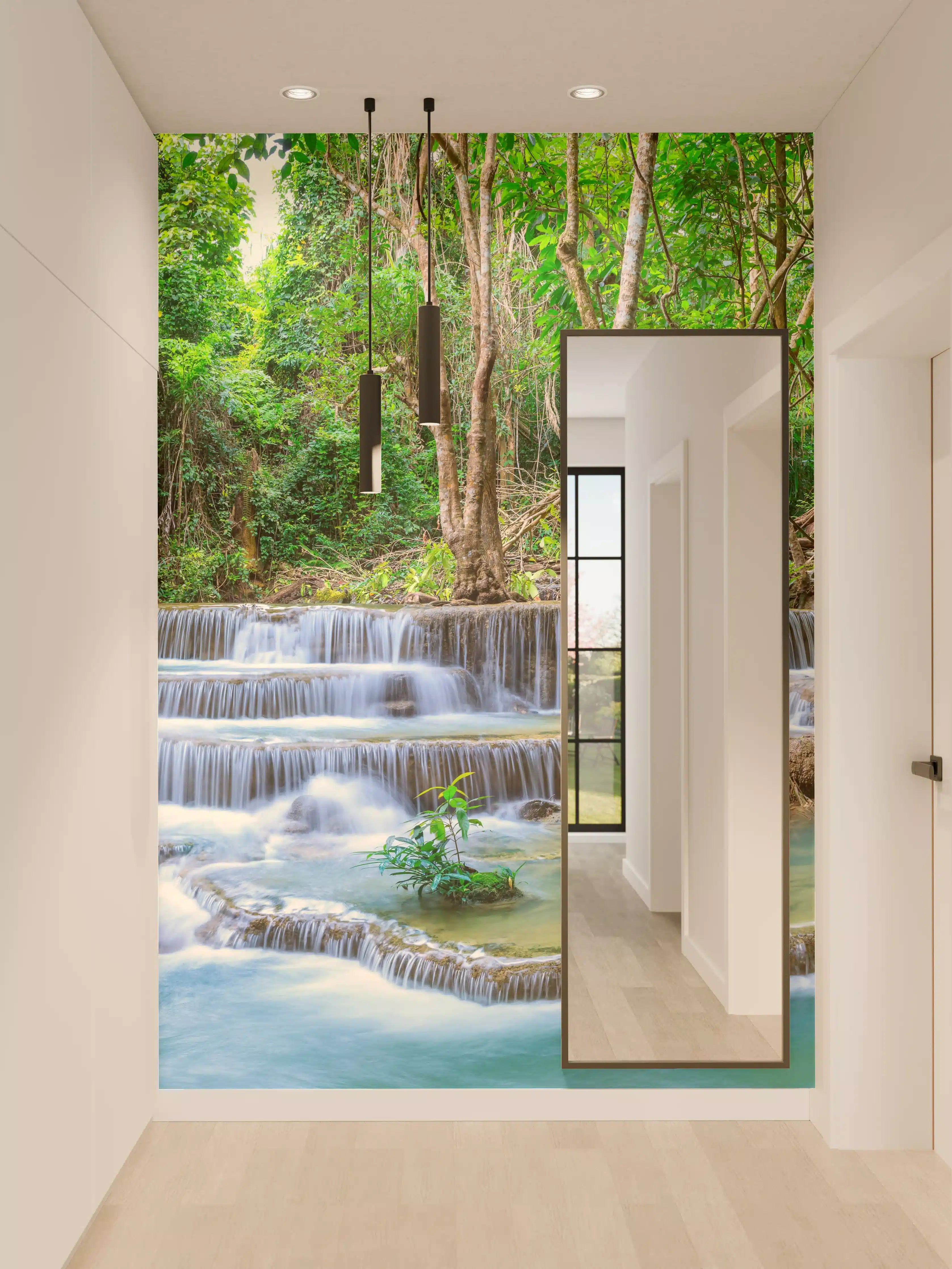Wandverkleidung Flur - Türkisgrüner Dschungel-Wasserfall