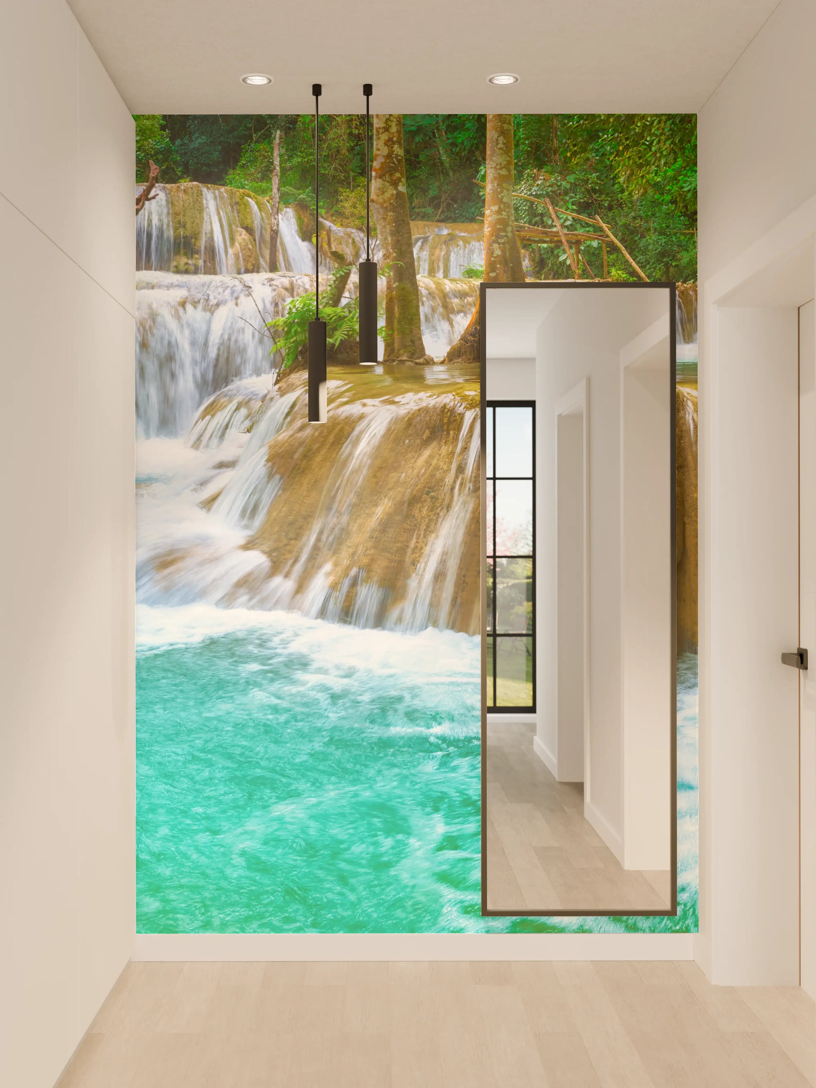 Wandverkleidung Flur - Türkisgrüner Stufen-Wasserfall
