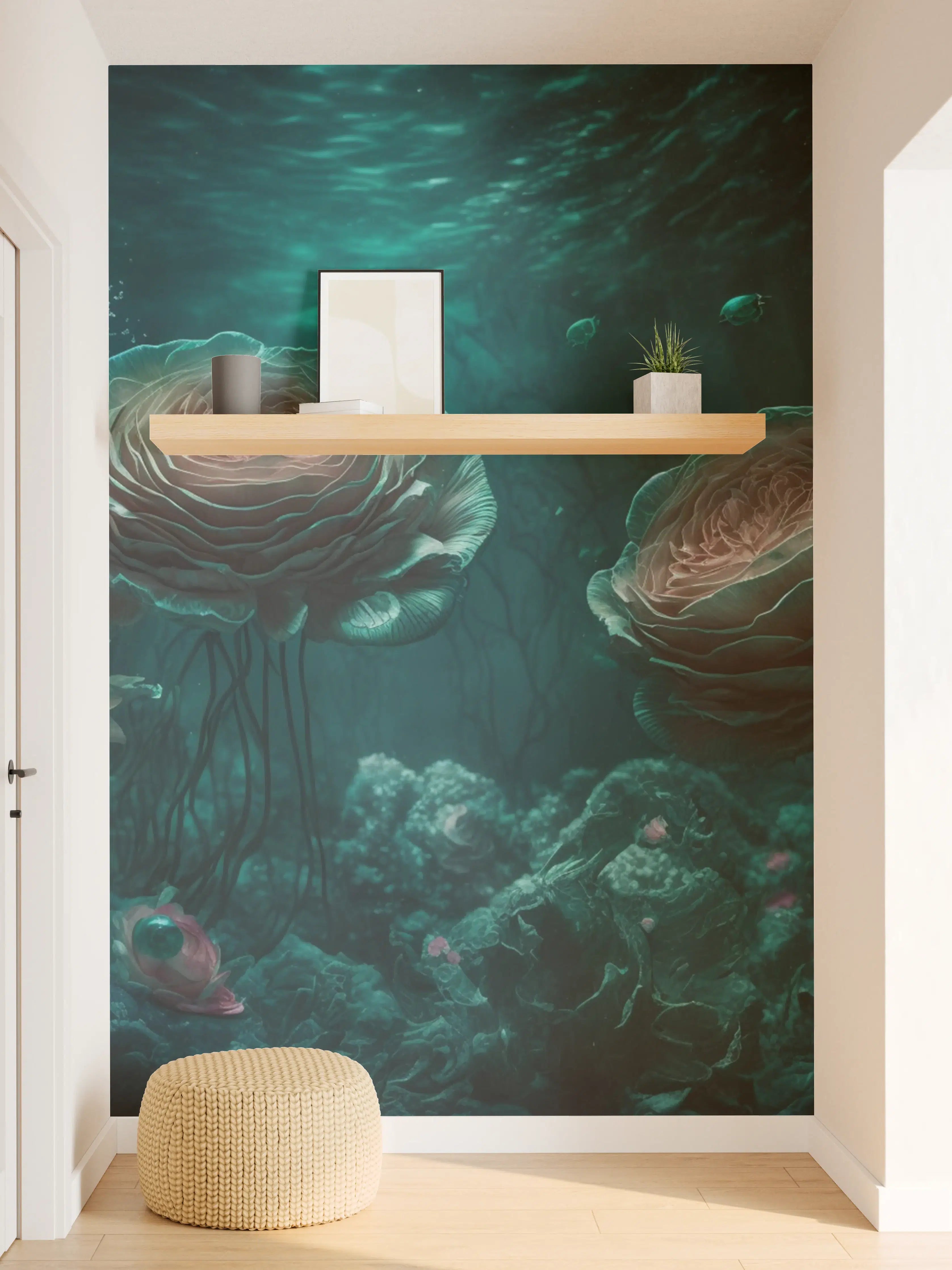 Wandverkleidung Flur - Unterwasserwelt mit leuchtenden Quallen