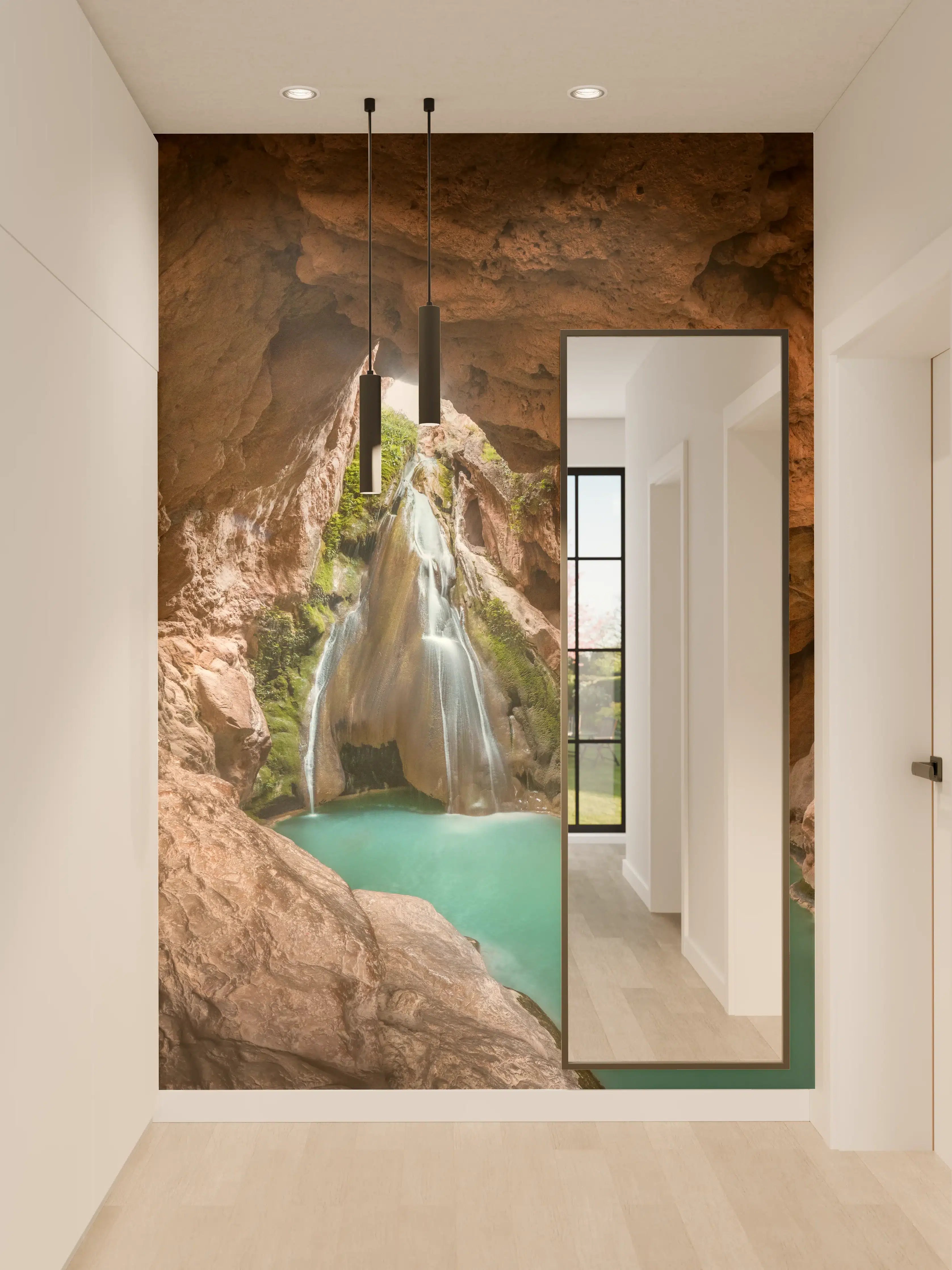 Wandverkleidung Flur - Versteckte Wasserhöhle mit Wasserfall