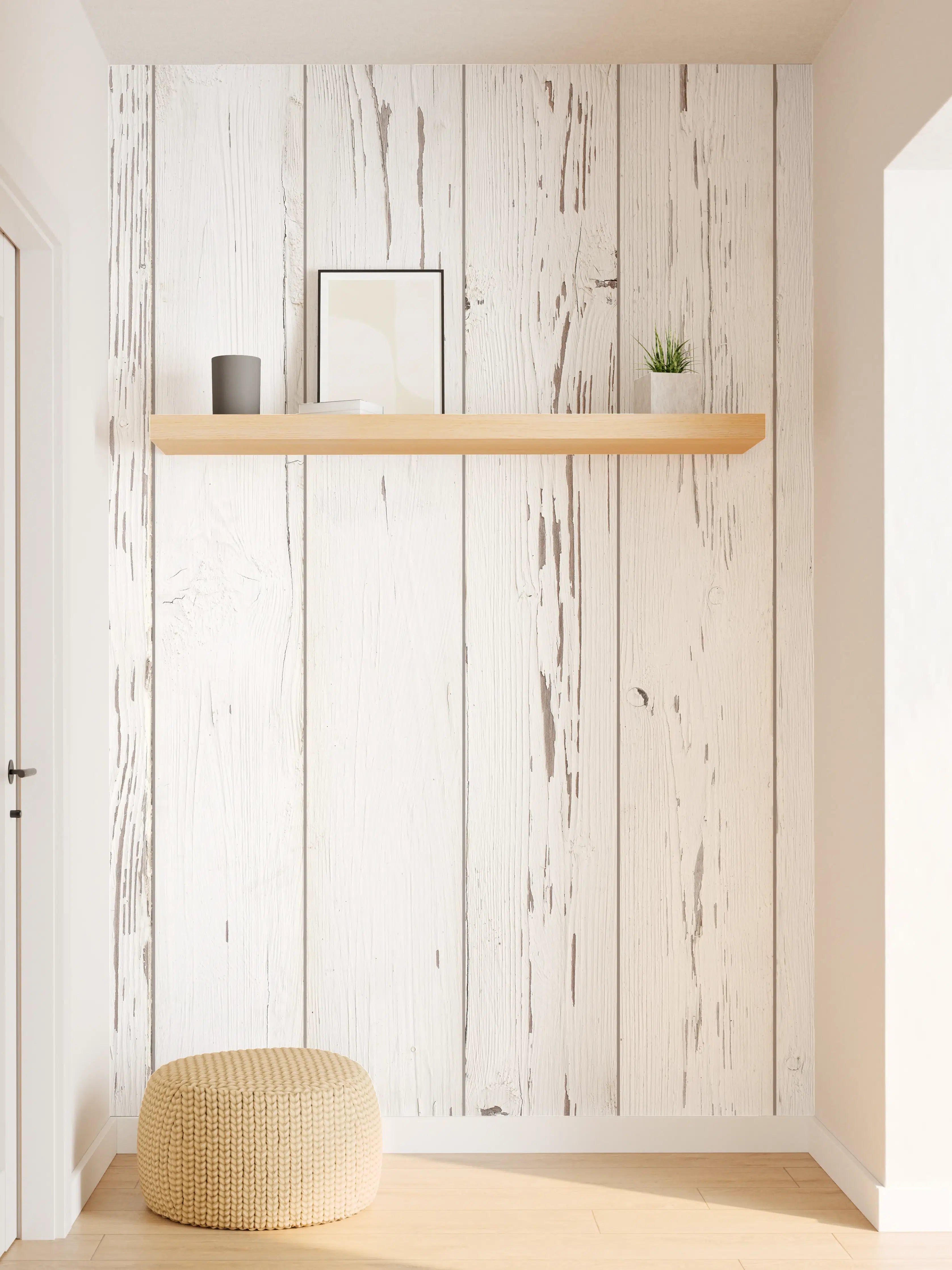 Wandverkleidung Flur - Verwitterte weiße Holzdielen