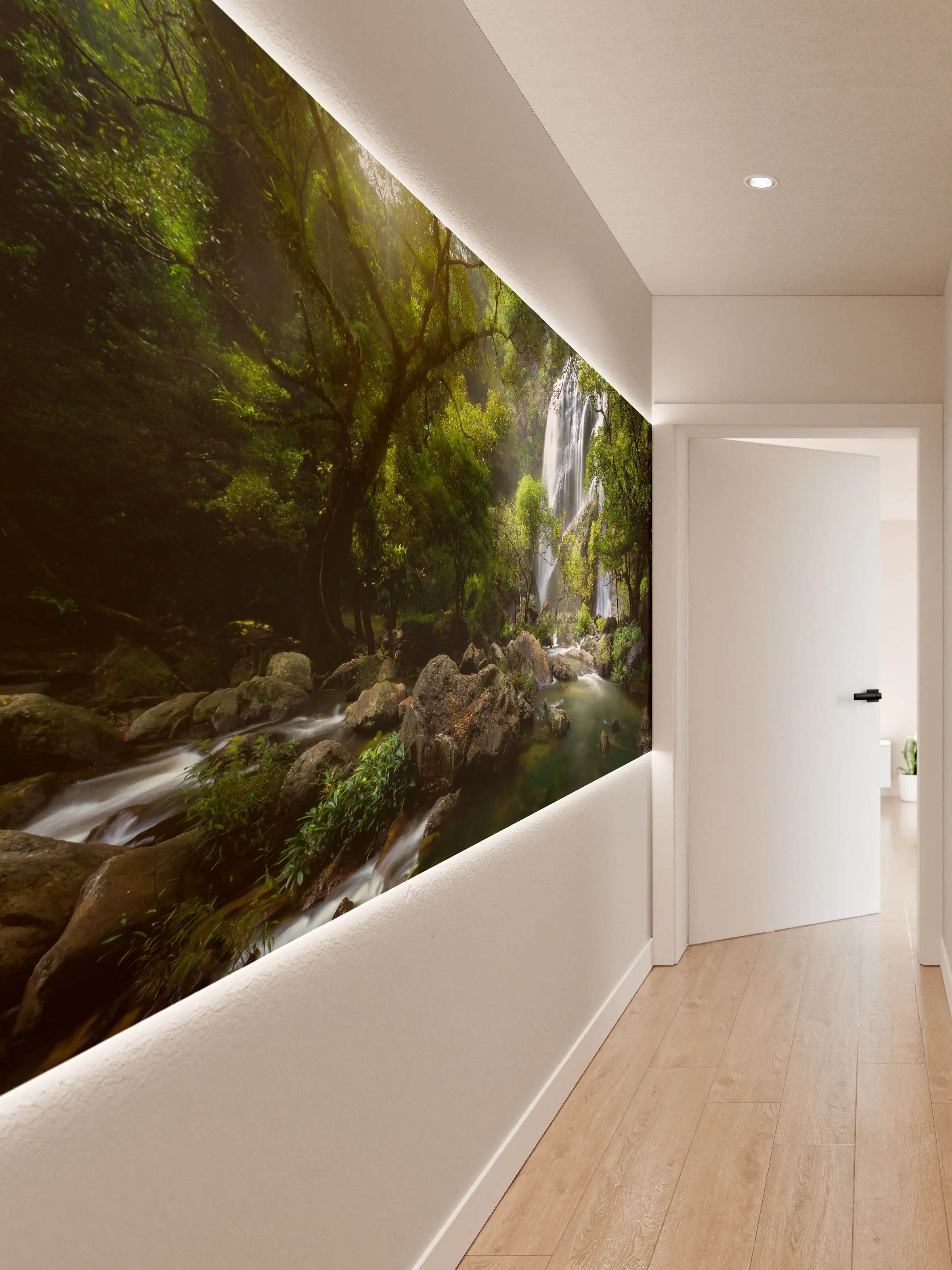 Wandverkleidung Flur - Verzaubernder Wasserfall im grünen Dschungel