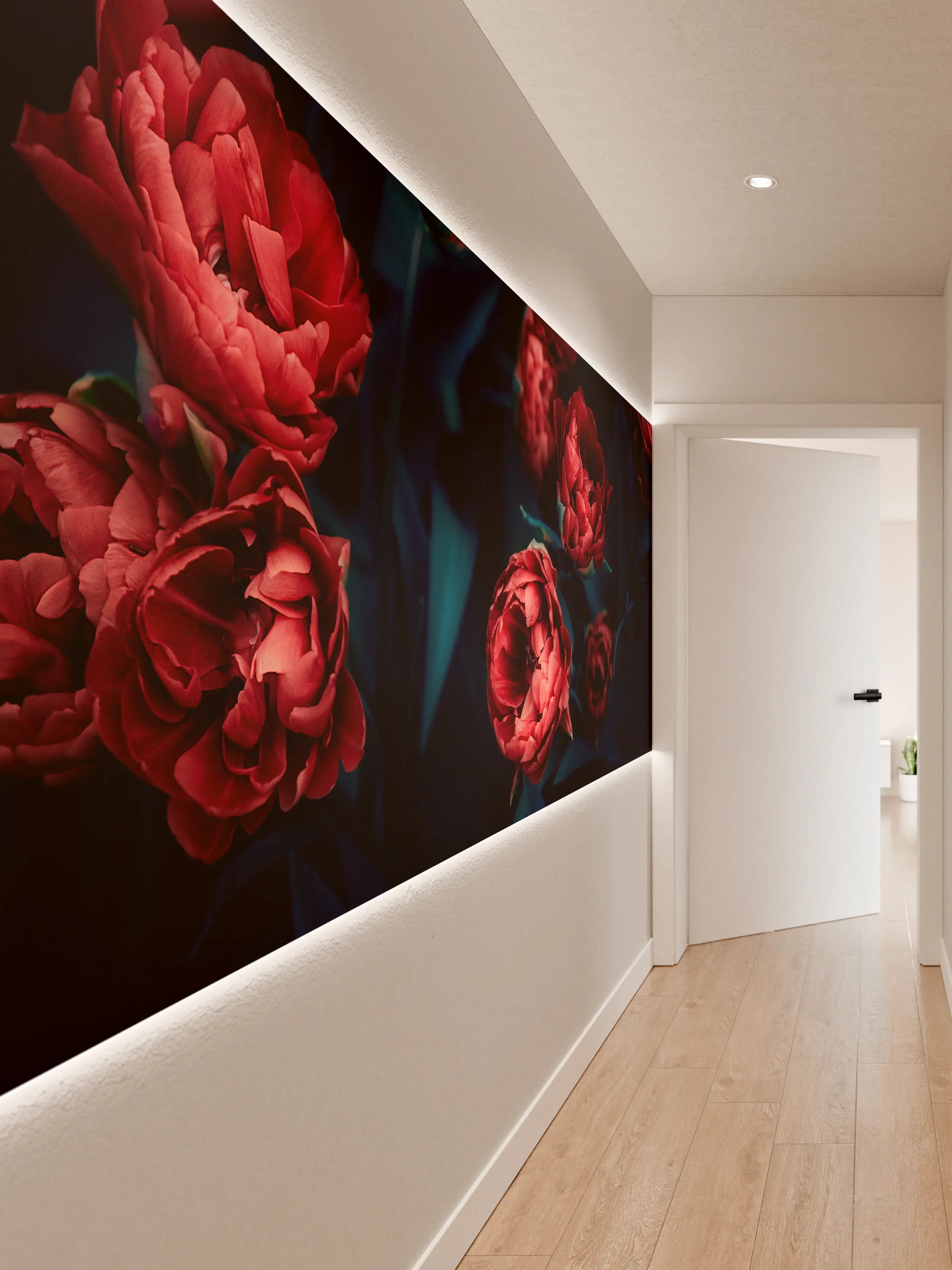 Wandverkleidung Flur - Vibrante rote Tulpen im Blumenbeet