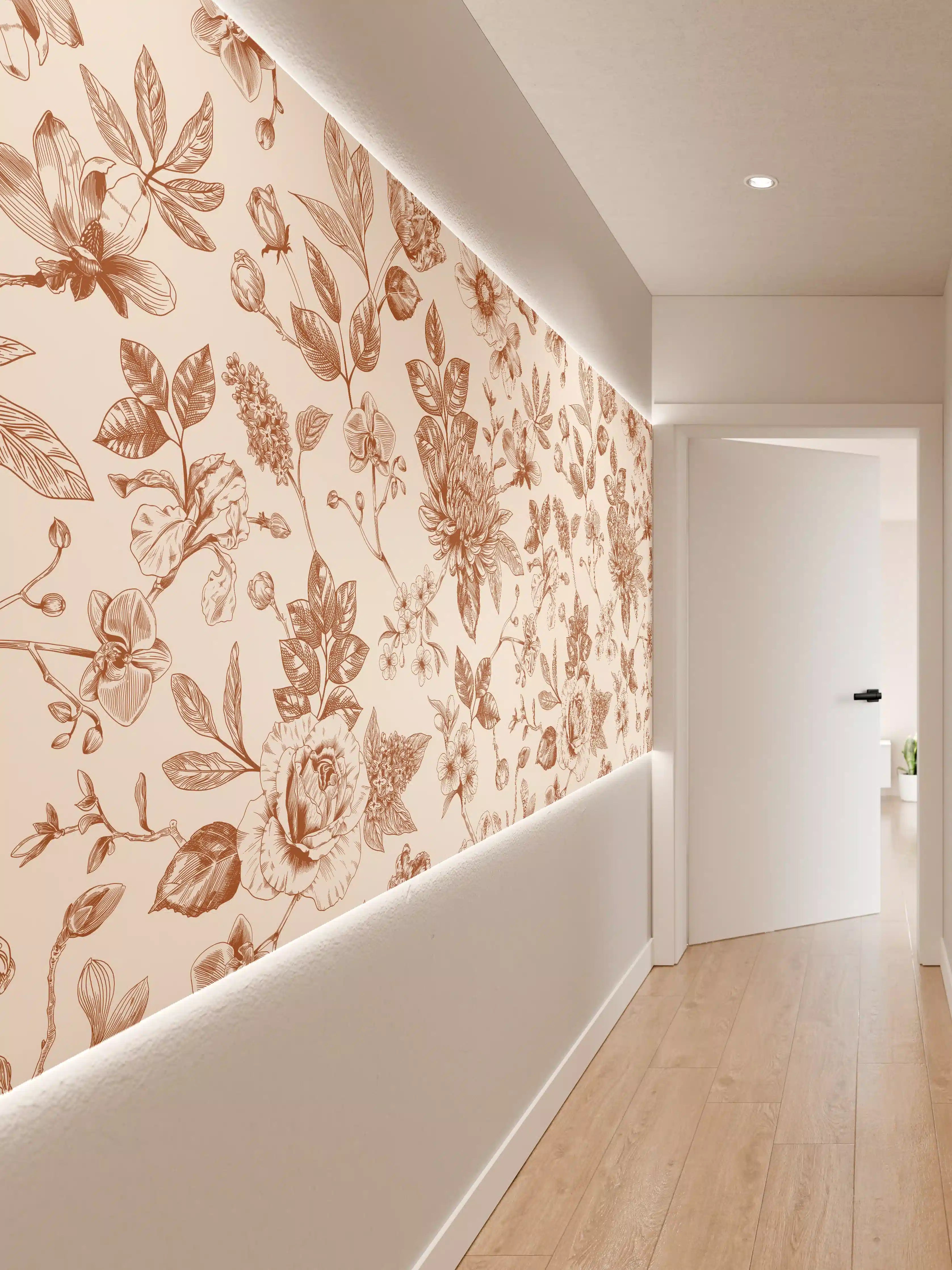 Wandverkleidung Flur - Vintage Bloom Amber Blumenmuster