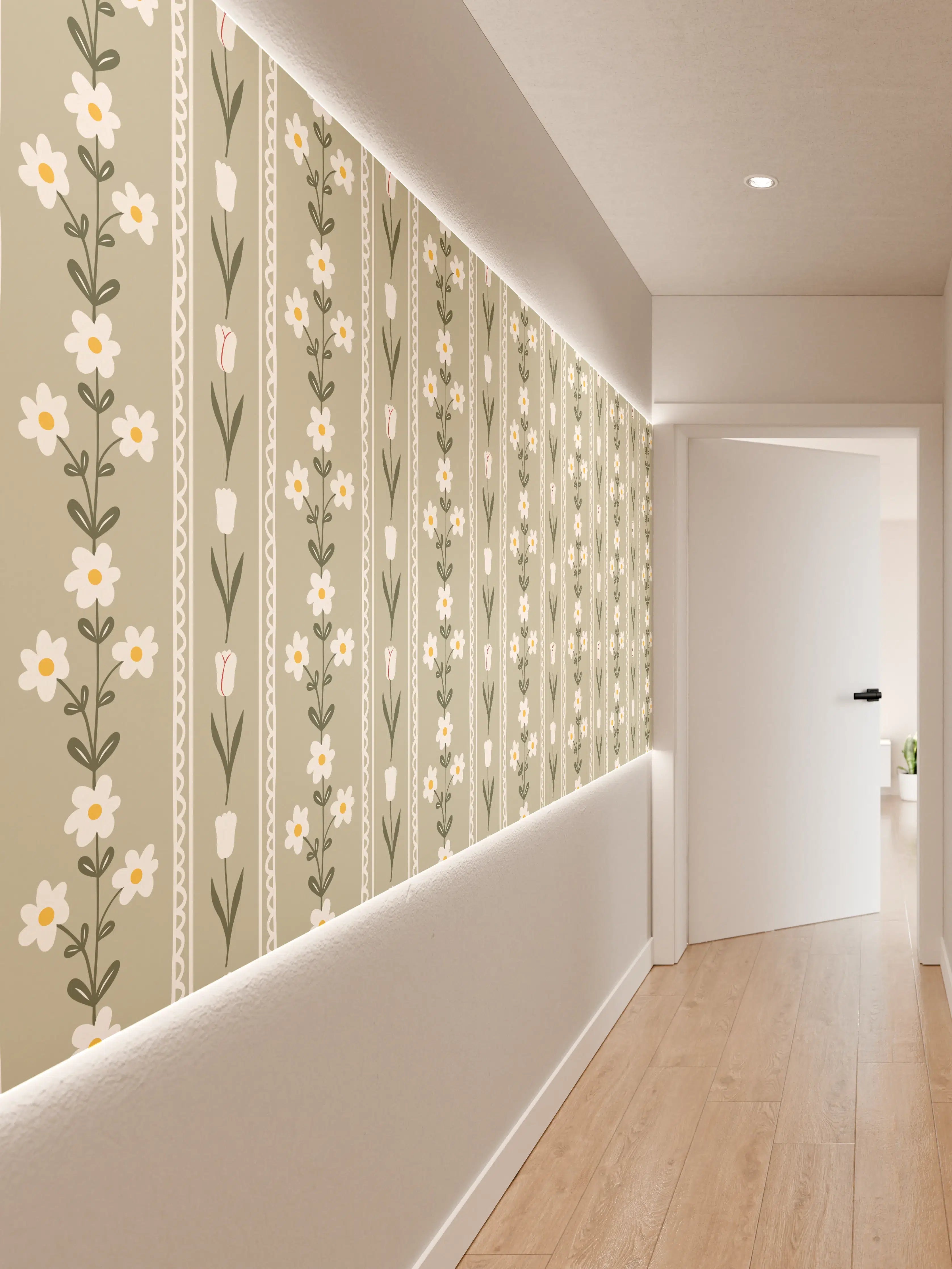 Wandverkleidung Flur - Vintage Bloom Beige Blumen Tapete
